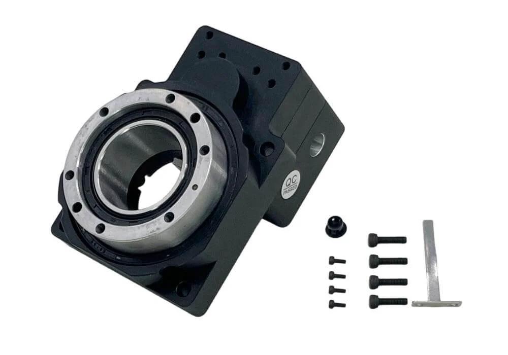 60mm Hollow Rotary Actuator High Accuracy Rotating Platform Gear Ratio 5:1, shown with mounting hardware and hollow shaft design
