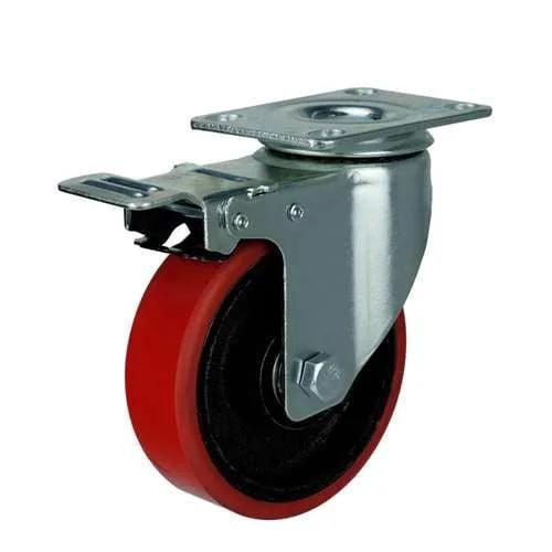 60mm Caster Wheel - Brake Iron - PU Top Plate