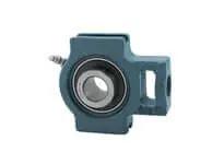 Front view of 60mm Medium Set-Screw Take-Up Unit UCTX12 Pillow Block with Sealed Ball Bearing for conveyor tensioning.