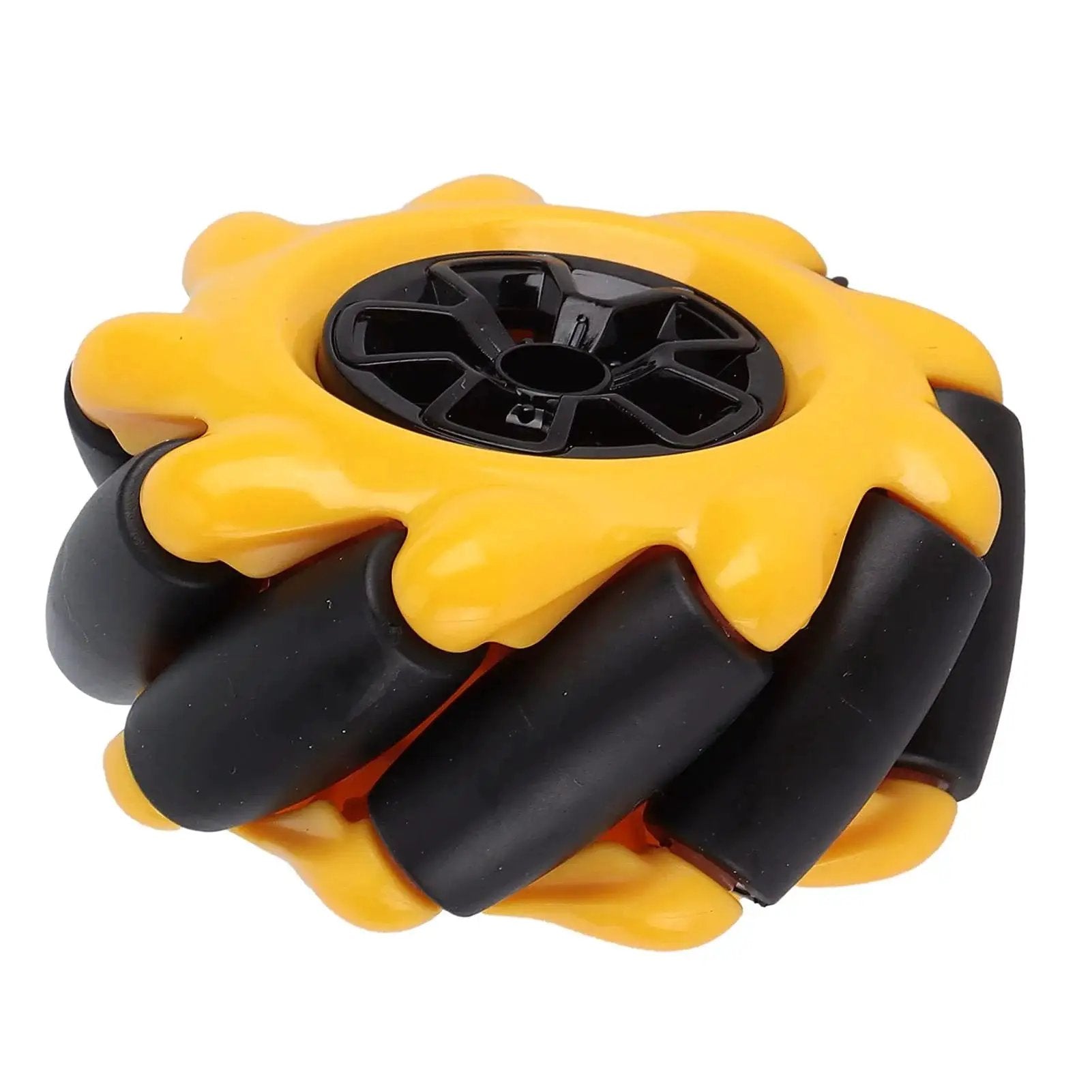 Mecanum Wheel For Geared Motors 60mm Diameter Rubber Coated Omnidirectional Wheels For Robot Cars And DIY Projects, yellow and black view