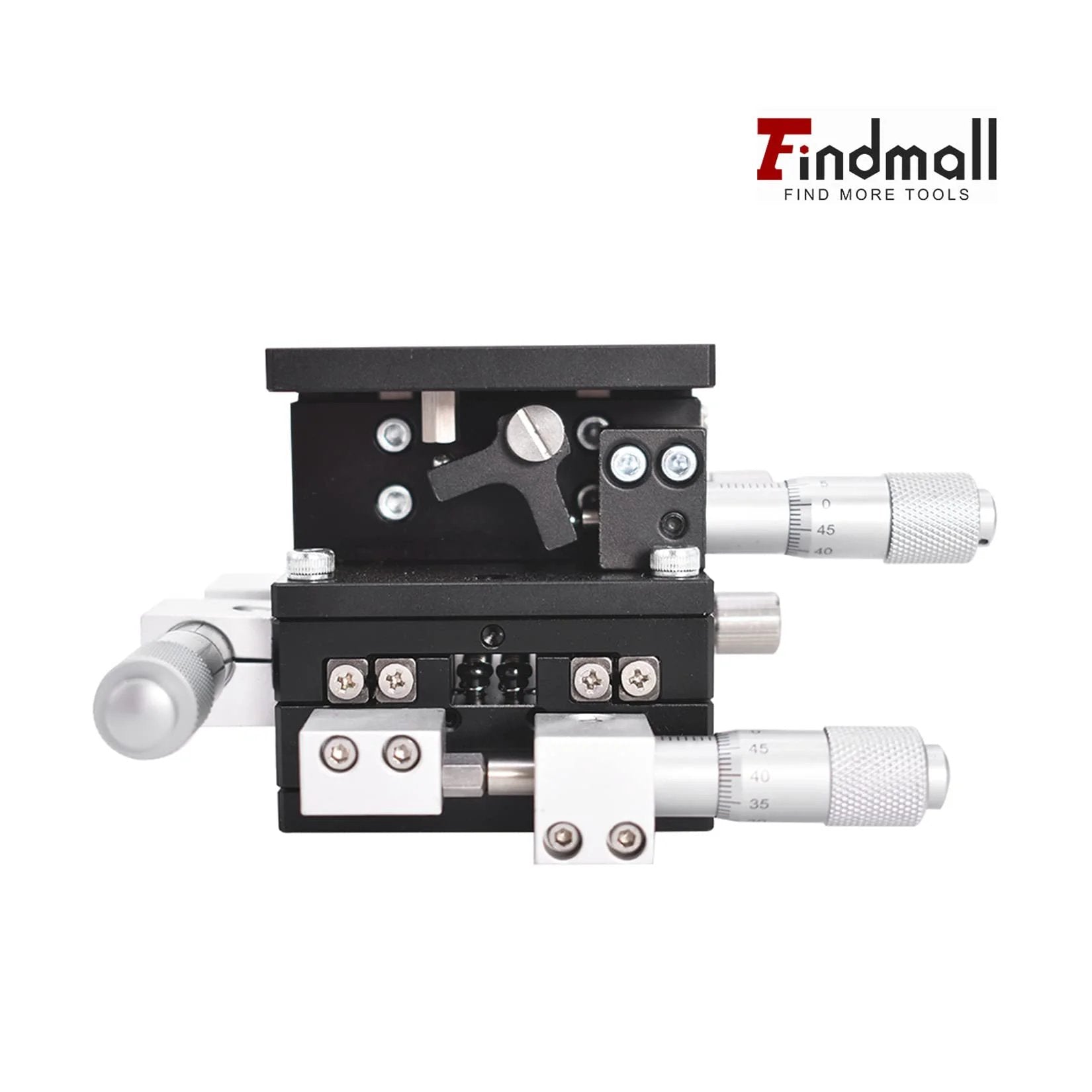 Front view of 60 X 60mm XYZ Linear Stage 3 Axis Manual Linear Stage XYZ Sliding Platform Trimming Bearing Tuning Platform.