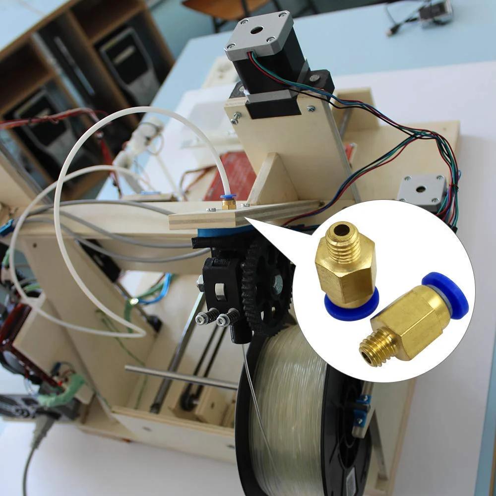 Push To Connect Pneumatic Fittings Set For 3D Printer Bowden Extruder M6 Copper Fittings displayed on a 3D printer.