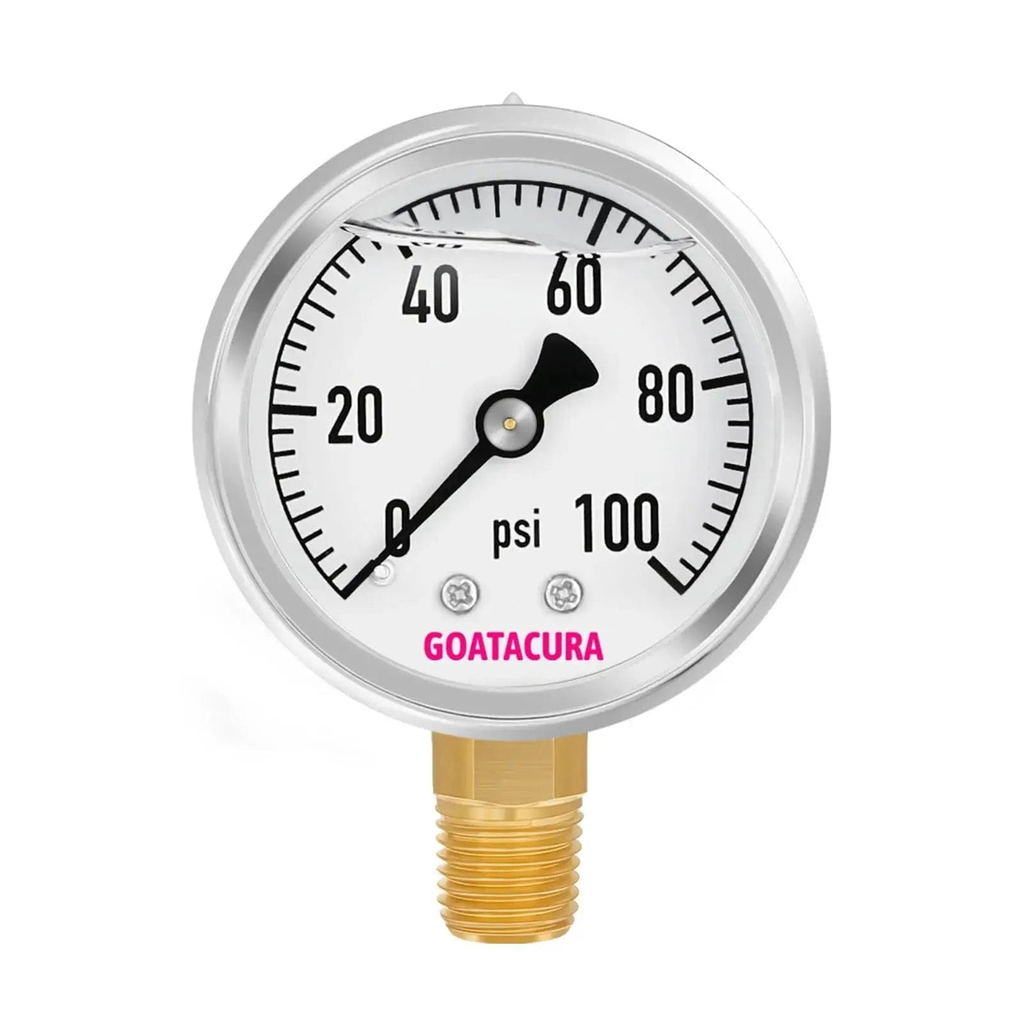 Glycerin Filled Pressure Gauge 0-100 PSI With 2 Inch Dial 304 Stainless Steel Case 1 Quarter Inch NPT Lower Mount