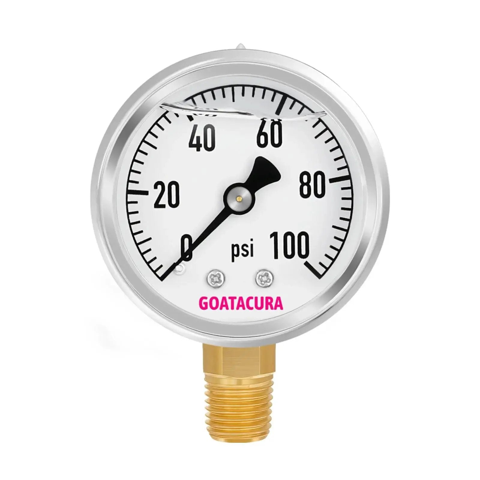 Glycerin Filled Pressure Gauge 0-100 PSI With 2 Inch Dial 304 Stainless Steel Case 1 Quarter Inch NPT Lower Mount