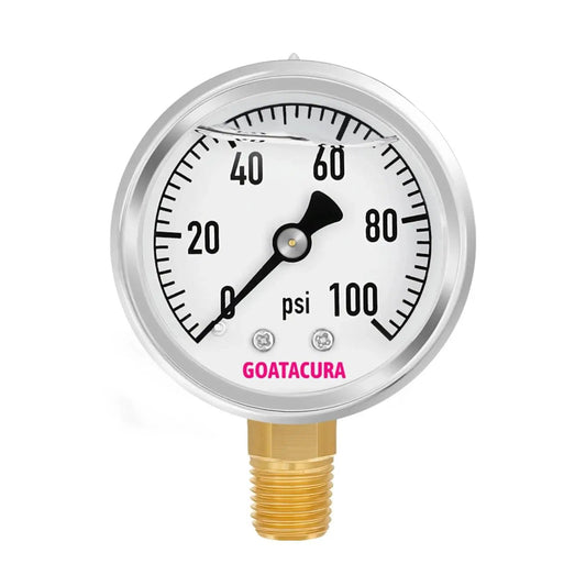 Glycerin Filled Pressure Gauge 0-100 PSI With 2 Inch Dial 304 Stainless Steel Case 1 Quarter Inch NPT Lower Mount