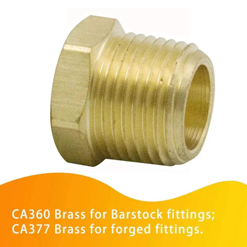 Three Eighth Inch Male NPT To One Quarter Inch Female NPT Brass Reducing Bushing Hex Head for plumbing repairs