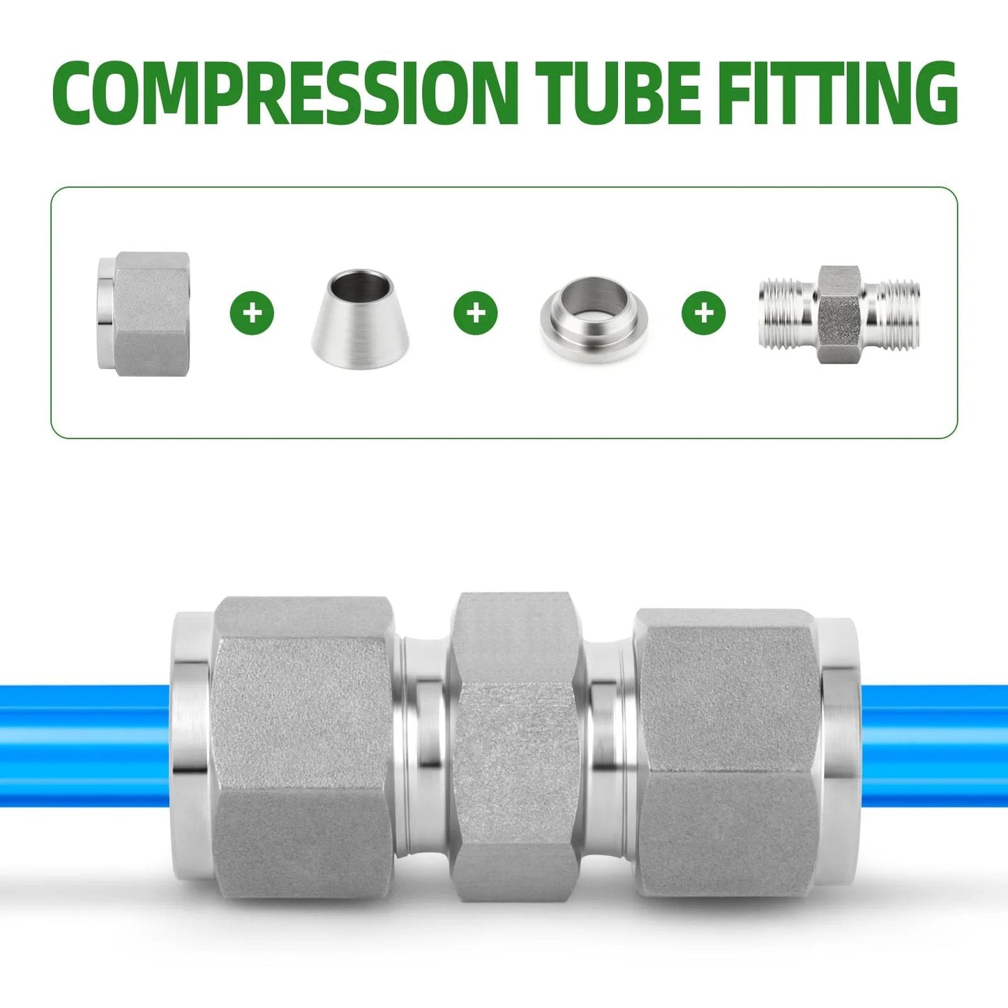 Premium 304 Stainless Steel Compression Tube Fitting Connector 5 Pack Straight Adapters 4mm Tube OD To 4mm OD Leakproof