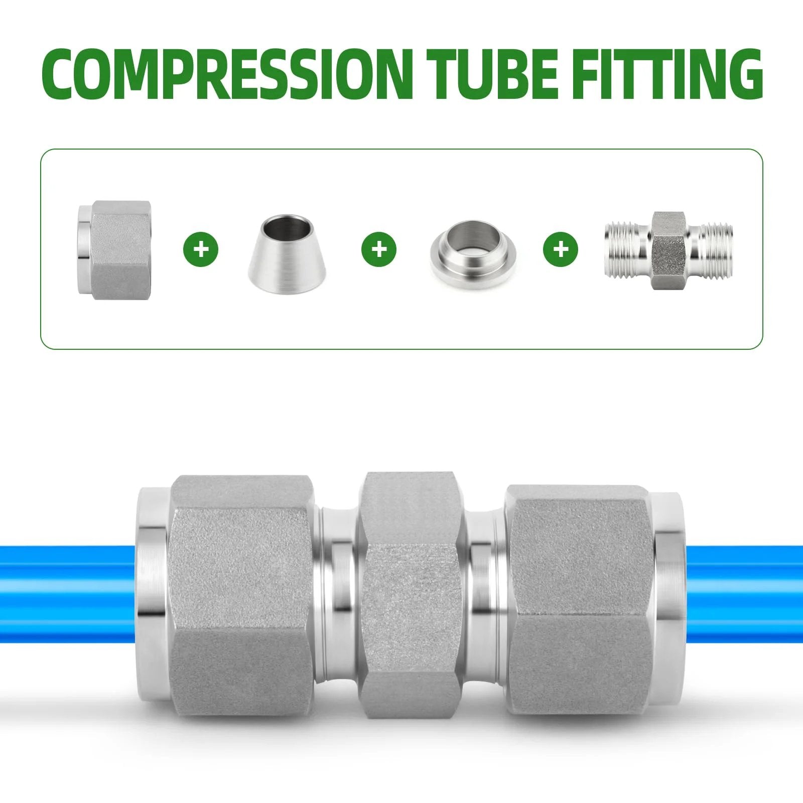 Premium 304 Stainless Steel Compression Tube Fitting Connector 5 Pack Straight Adapters 4mm Tube OD To 4mm OD Leakproof