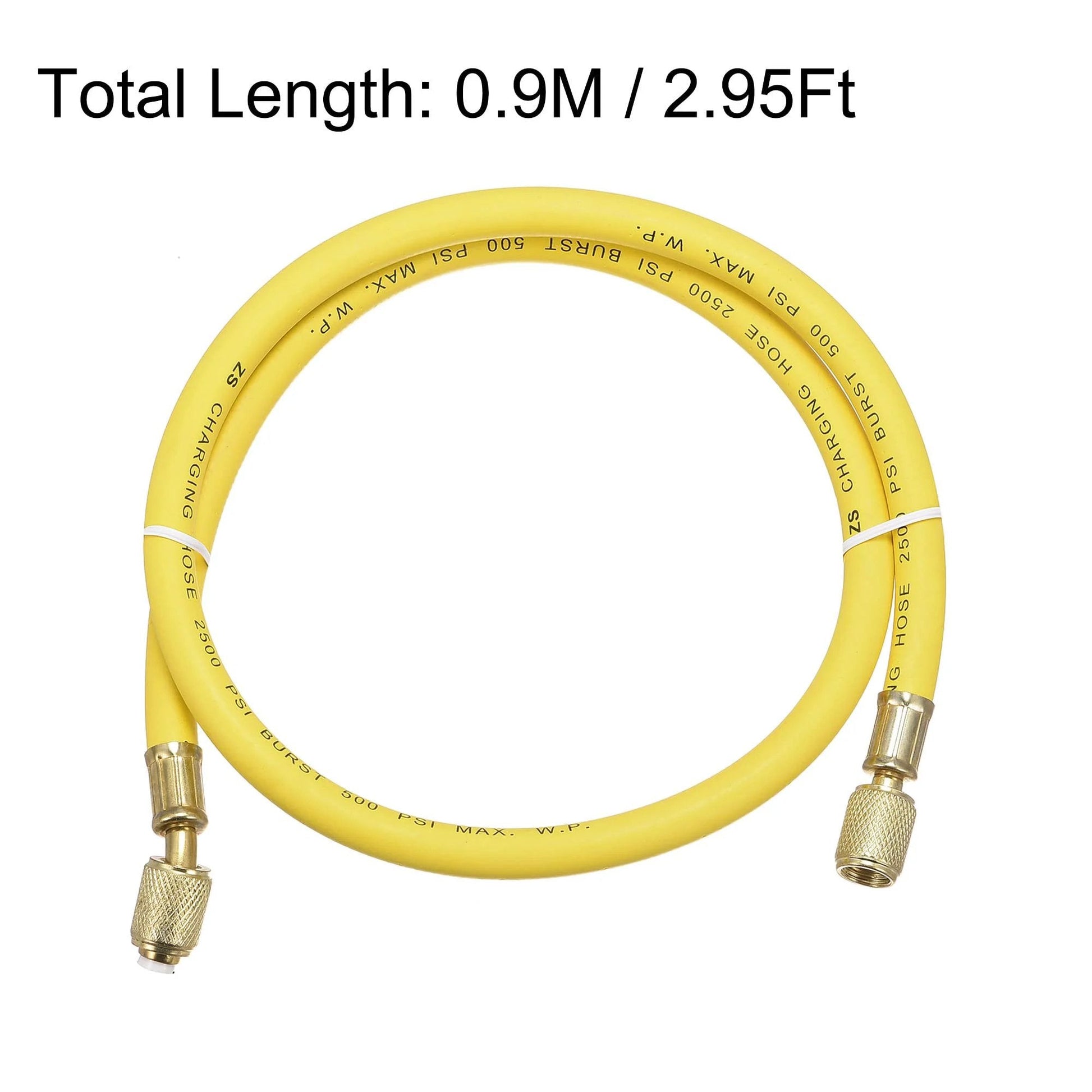 Refrigerant Charging Hose For Home DIY AC And Refrigeration Maintenance One Quarter SAE Flare Thread 0.9m Length 500 PSI Working Pressure Compatible With R22 R12 R134a Yellow Flexible Rubber Hose With Iron Copper Plated Connectors