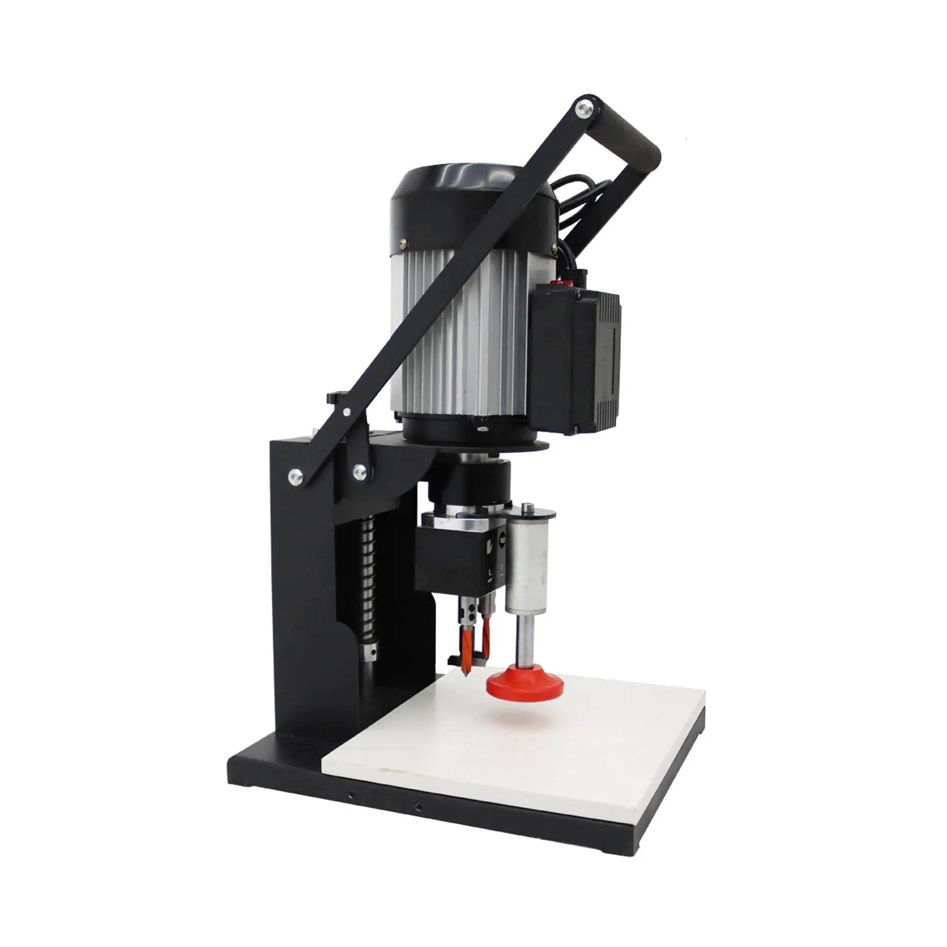 Side view of 110V Pneumatic Hinge Boring Insertion Machine With Single Head Portable Electric Hinge Drill For Cabinets And Wardrobes 1.1KW Power