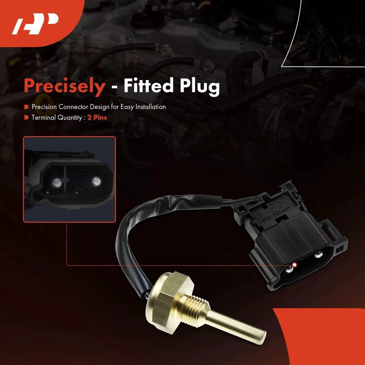 Coolant Temperature Sensor For Volvo Cars Fits 850 960 C70 S70 S90 V70 V90 1992-1998 With 2.3L 2.4L 2.9L Engines Replacement CTS For Accurate Readings And Easy Install By A-Premium, showing precision connector and terminal pins.