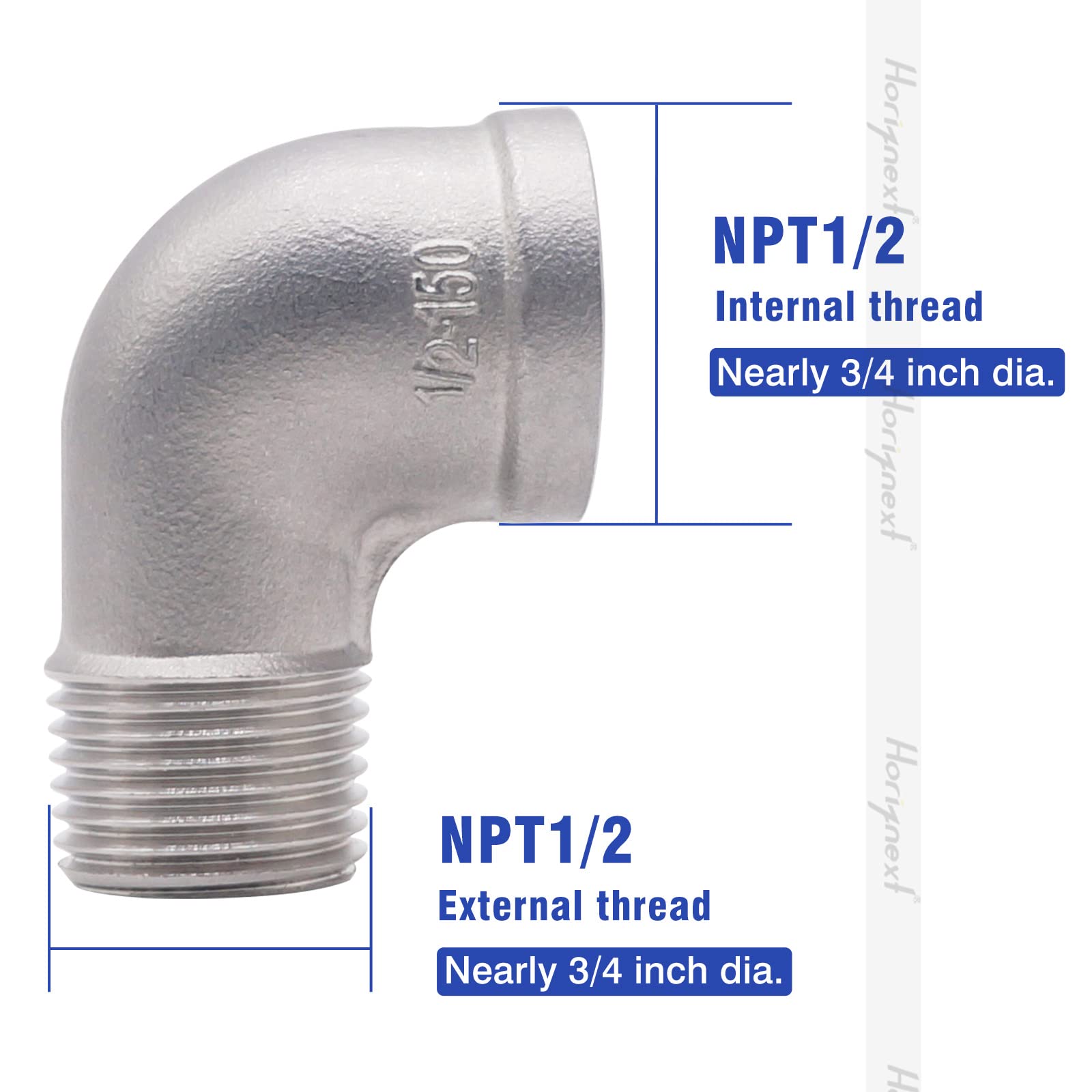 Stainless Steel NPT 1/2 Inch Elbow Fitting, 90 Degree, With Male And Female Threads For Water, Air, PVC Tubing, 304 Grade