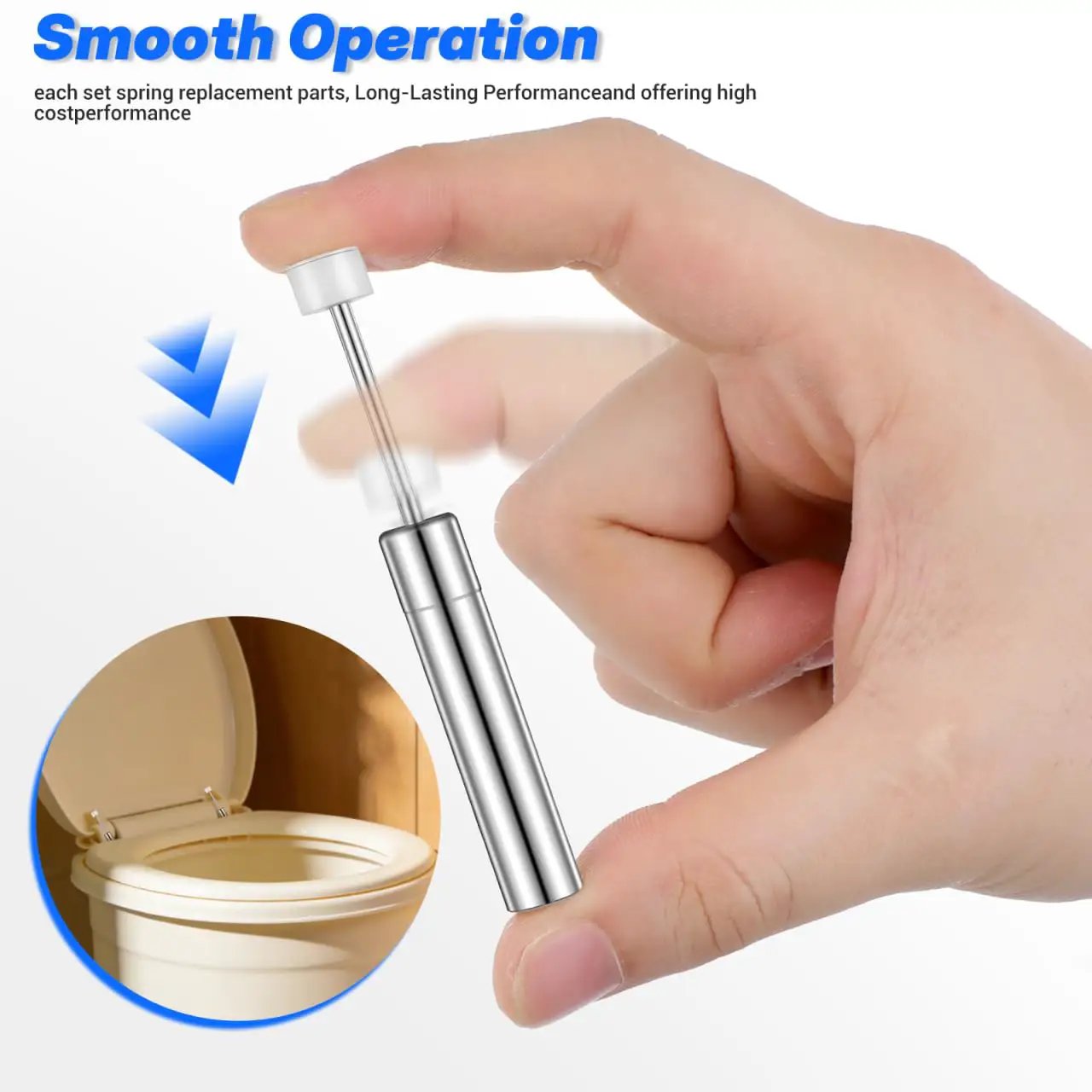 Person holding 6 Pack Soft Close Trash Can Dampers Piston Replacement For No Slam Silent Operation Hydraulic Lid Damper