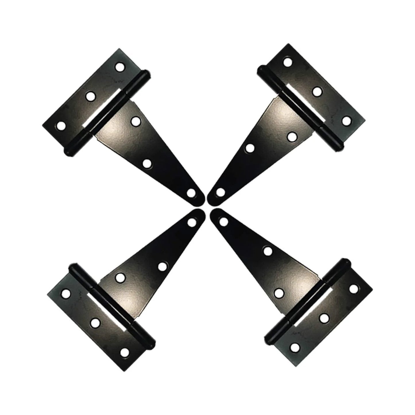 Heavy Duty Tee Hinge Set 4 Inch 4 Pc Rustproof Wrought Iron Black Finish for Outdoor and Indoor Use, shown from top view.