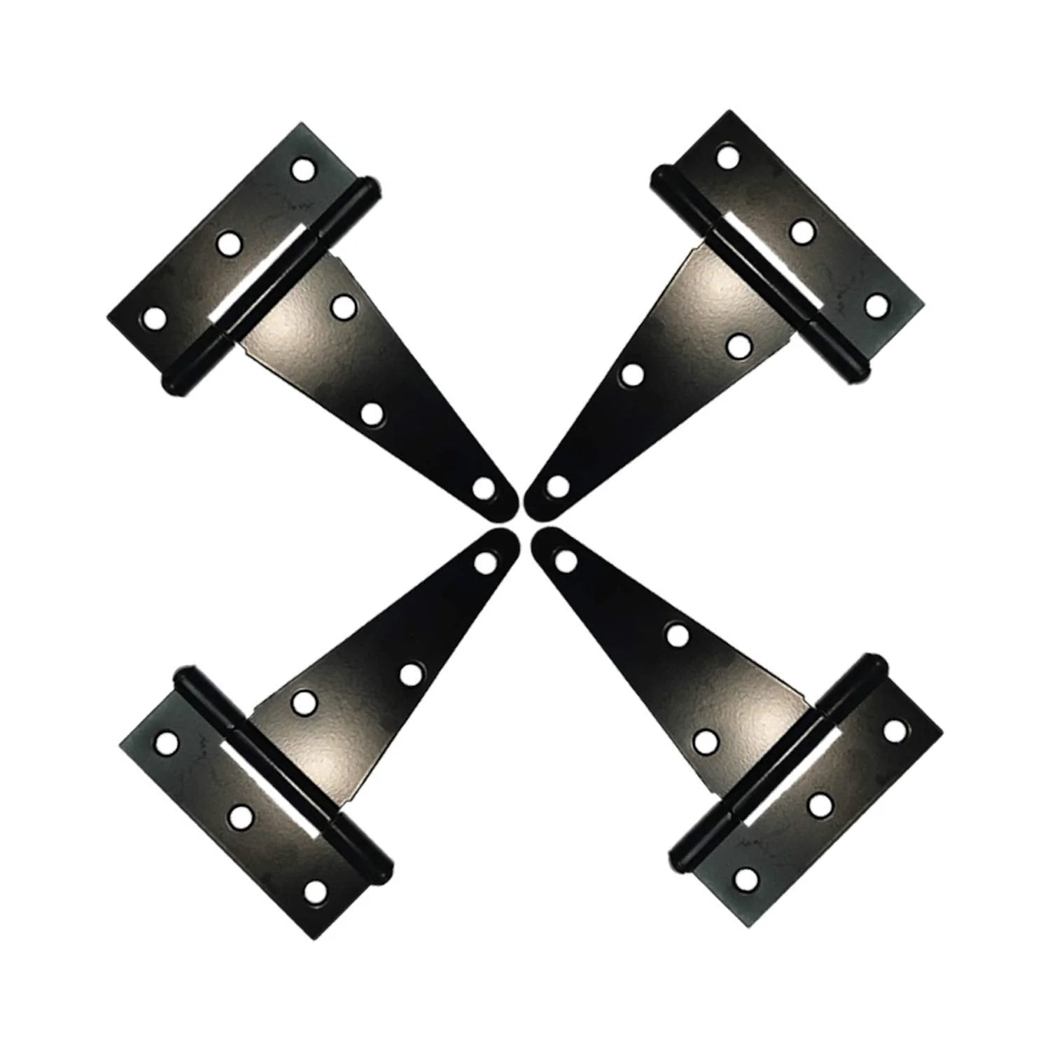 Heavy Duty Tee Hinge Set 4 Inch 4 Pc Rustproof Wrought Iron Black Finish for Outdoor and Indoor Use, shown from top view.