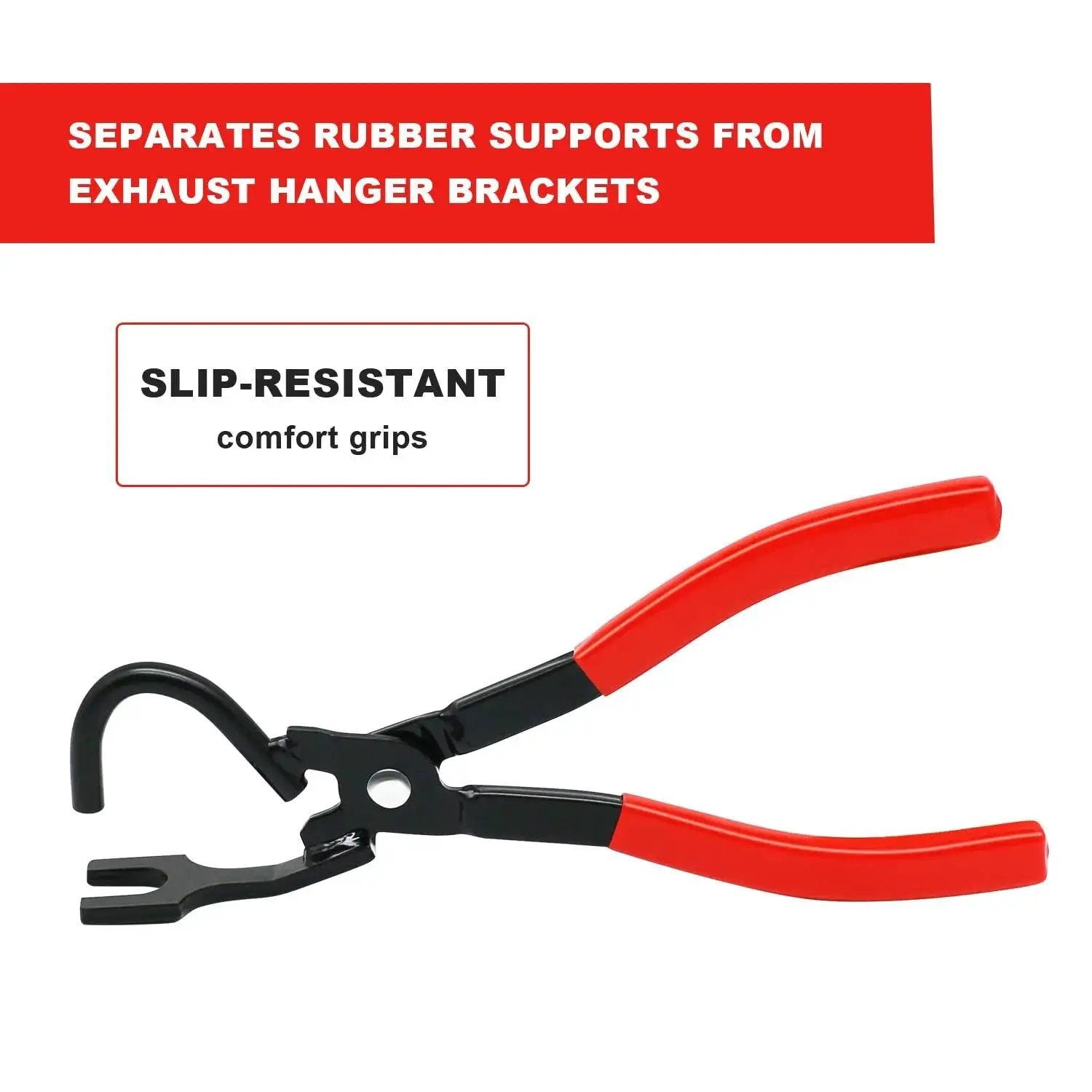 Exhaust Hanger Removal Tool Pliers Compatible With All Exhaust Hangers, 300x75 mm, steel material, red handles, front view