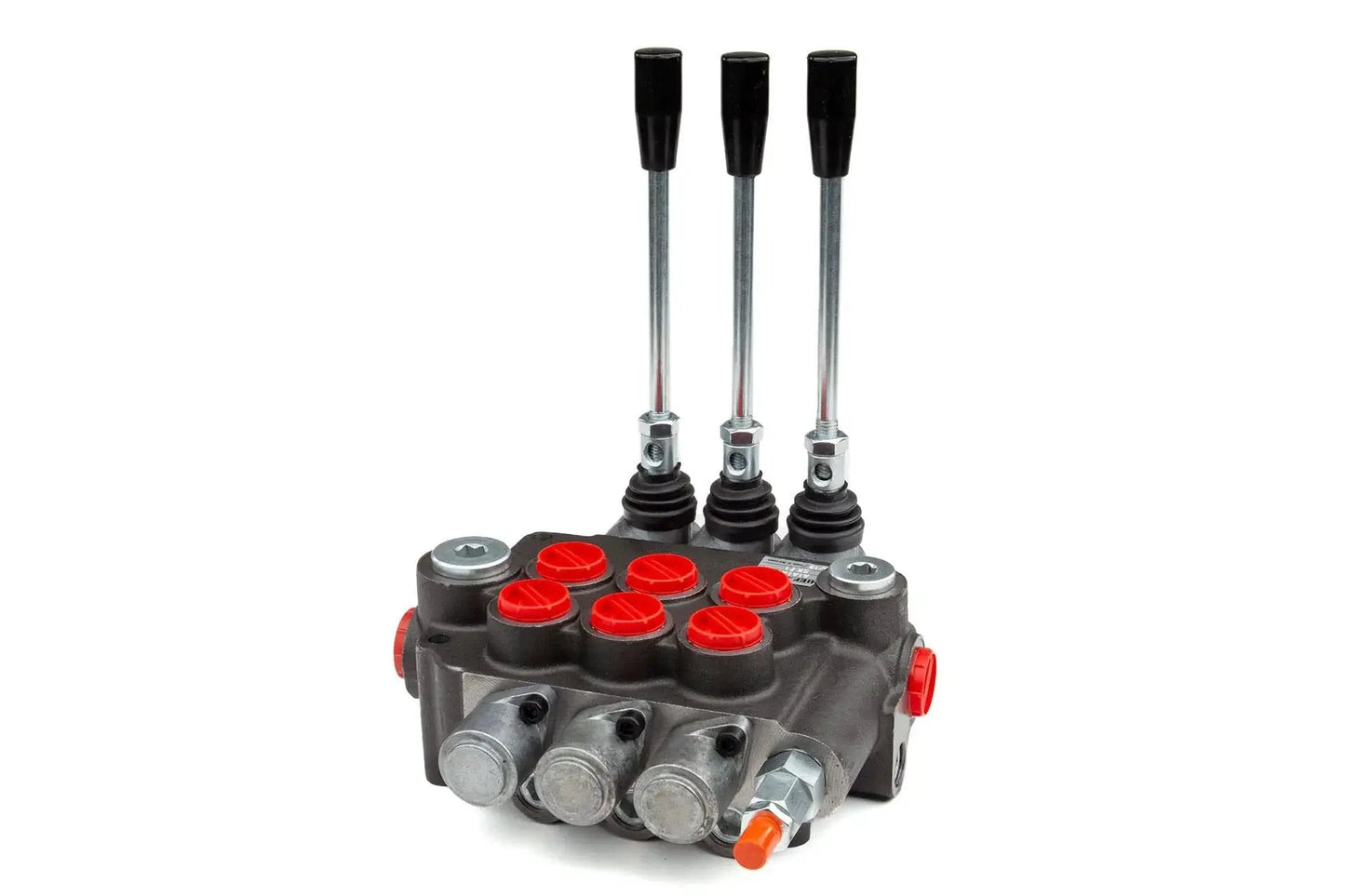 Front view of G Series P80 3 Spool Hydraulic Speed Control Directional Valve with 21 GPM 4 Way 3 Position Spring Center