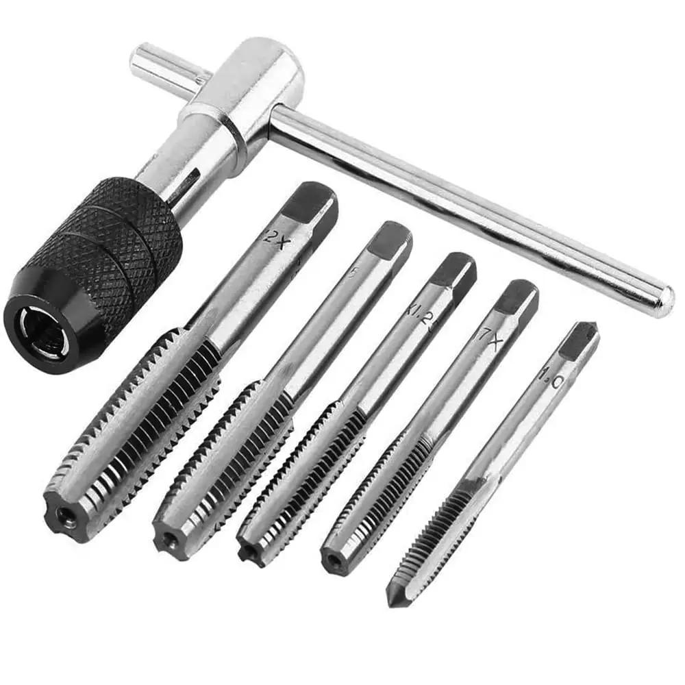 Tap Wrench Tool Set With Adjustable T Handle And Metric Plug Taps M3 M4 M5 M6 M8 For Metal Aluminum Plastic Wood Mesee 6 Piece