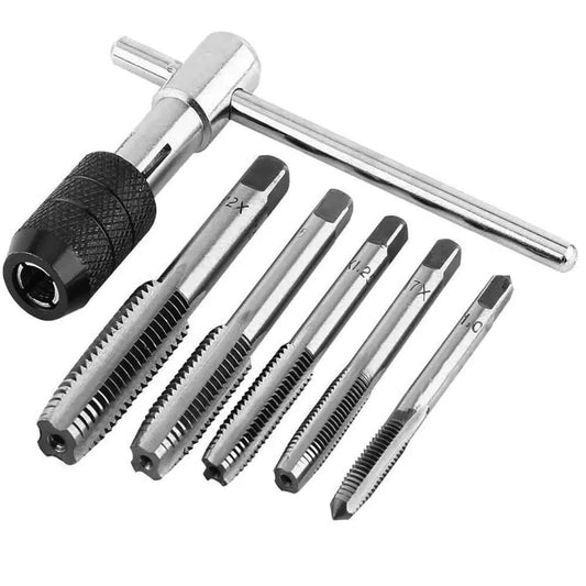 Tap Wrench Tool Set With Adjustable T Handle And Metric Plug Taps M3 M4 M5 M6 M8 For Metal Aluminum Plastic Wood Mesee 6 Piece