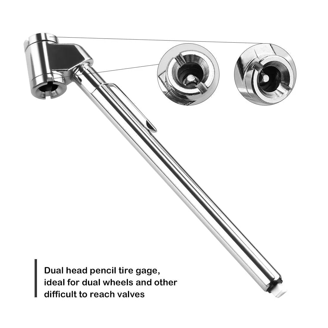 Pencil Tire Pressure Gauge Dual Head For Cars Trucks RVs ATVs Motorcycles And Bikes Mechanical Gauge With Stainless Steel Stem 10 To 120 PSI Silver 2 Pack CZC AUTO