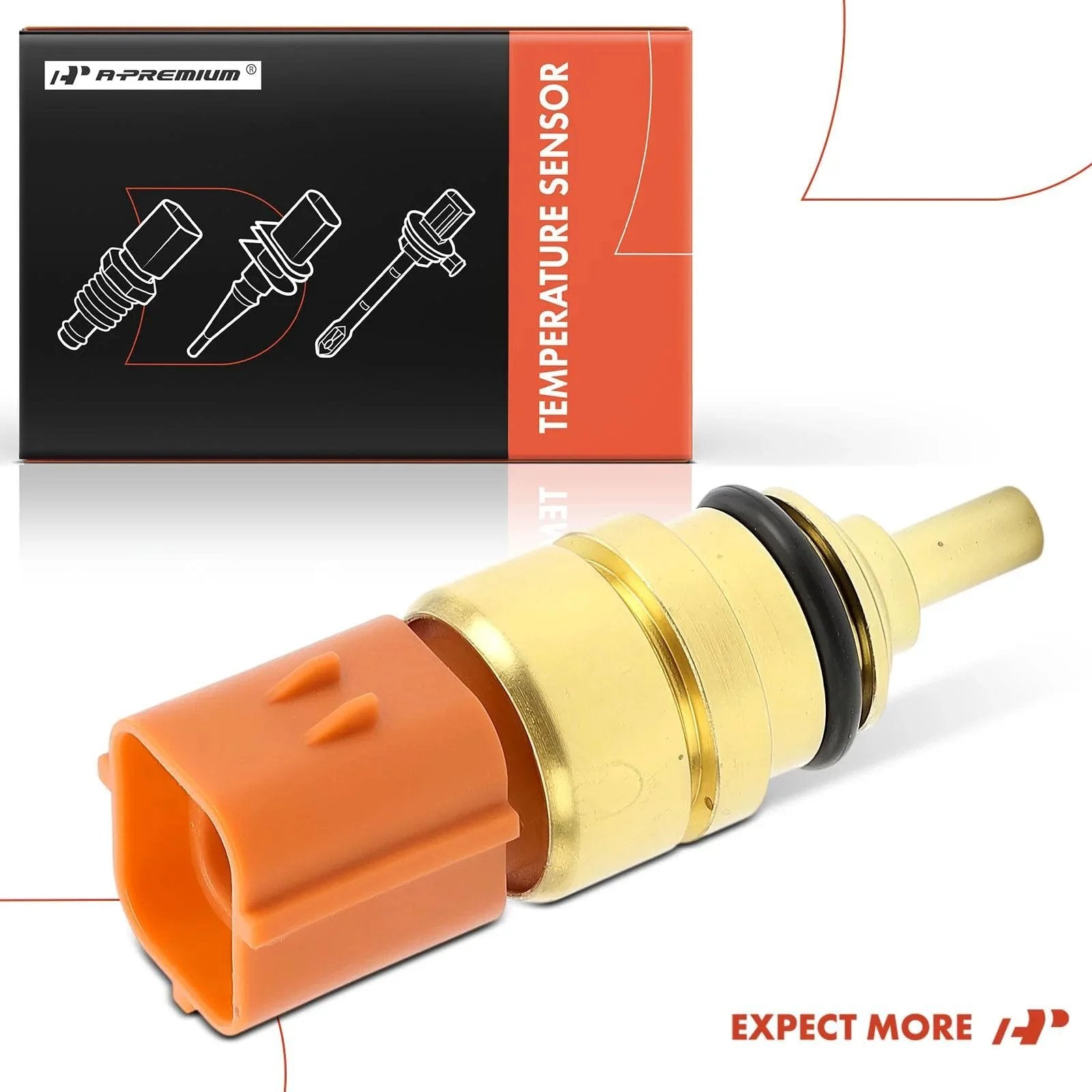 Engine Coolant Temperature Sensor 4 Pins Direct Fit Replacement For Hyundai And Kia Cars next to packaging