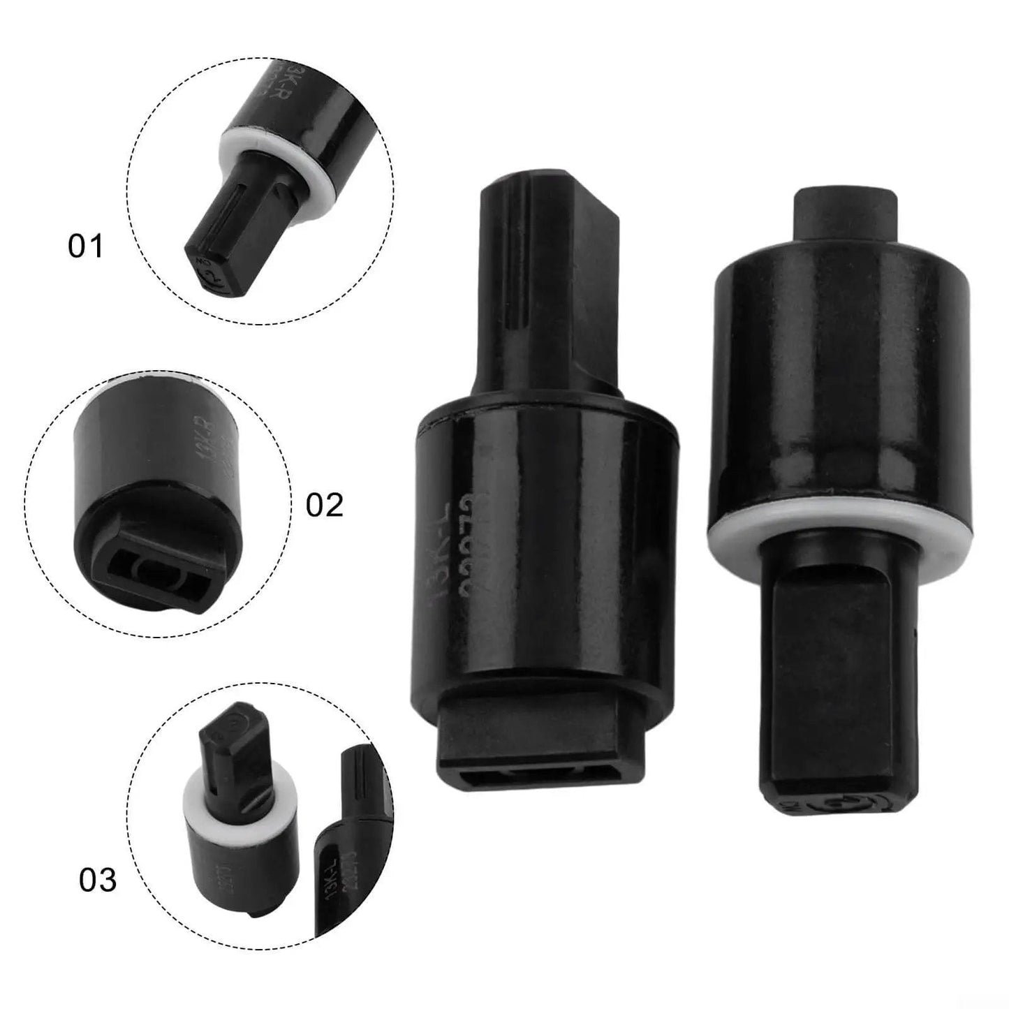 Hydraulic Soft Close Toilet Seat Dampers 2 Pack Emiif Rotary Torque Dampers, black, detailed views of left and right options.