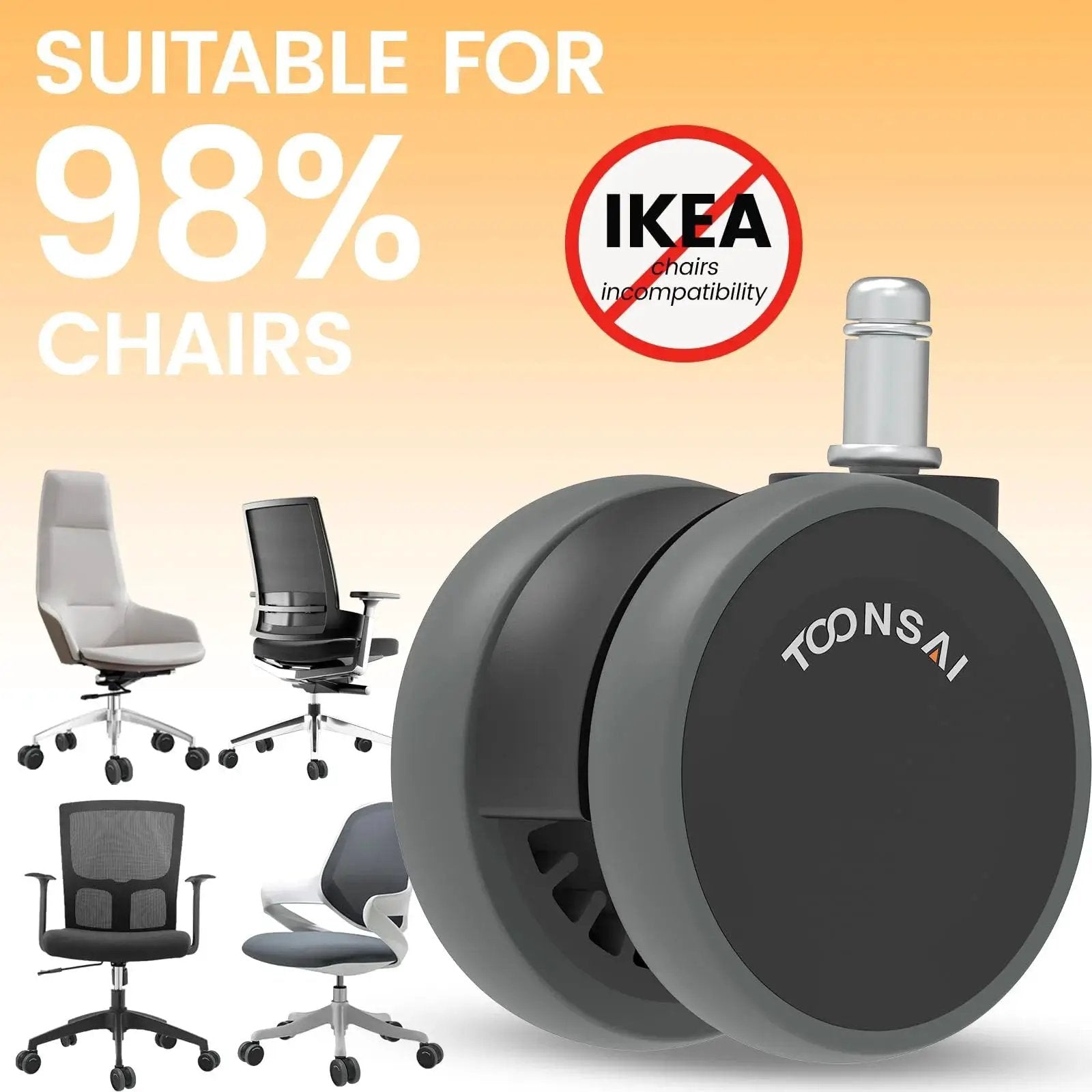 Office Chair Wheels Replacement Casters For Carpet And Hard Floors, 3 Inch Stem Set of 5 showing universal fit and chair compatibility