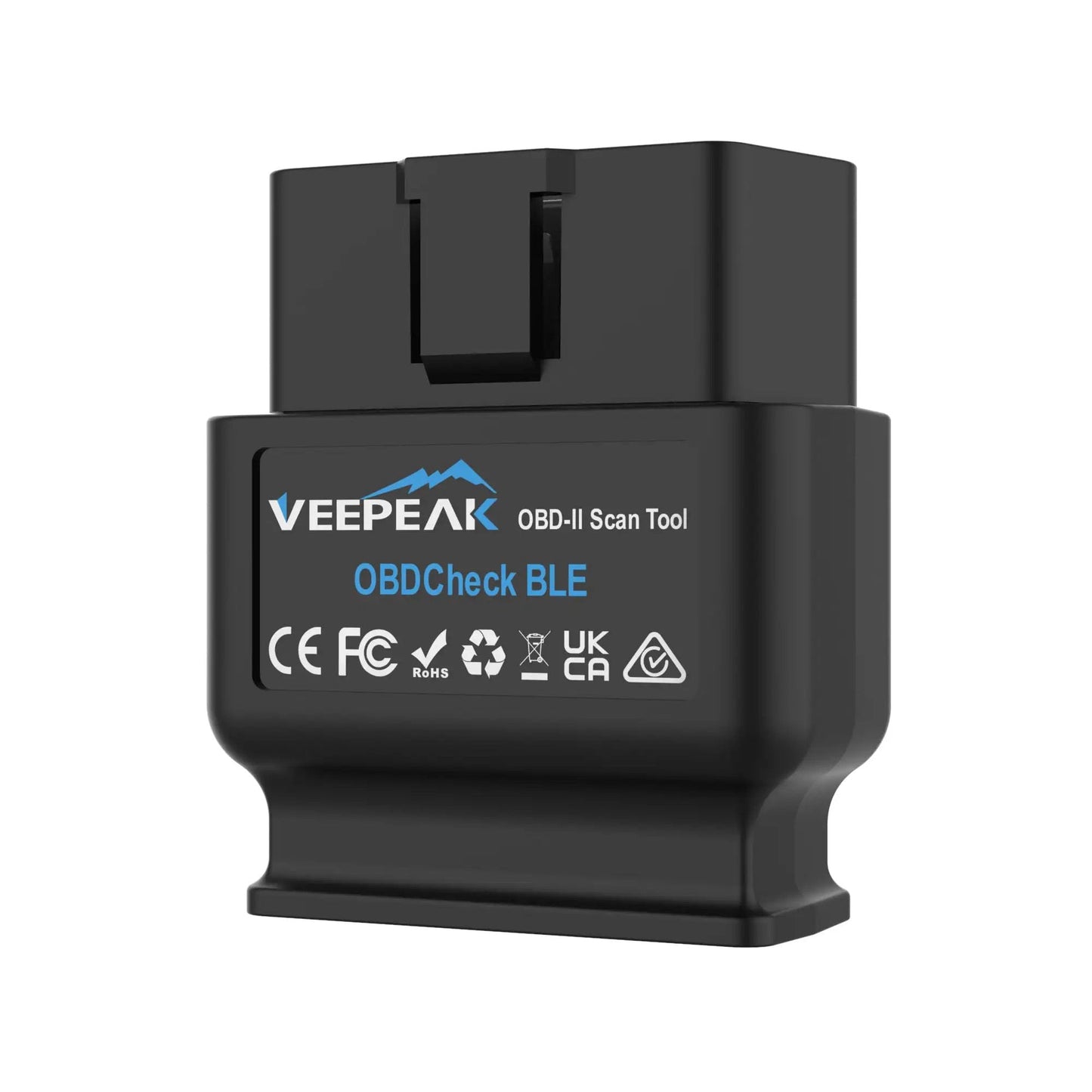 OBD II Bluetooth Scanner for iOS and Android With Wireless Check Engine Light Code Reader and DIY Car Diagnostic Tool for Gearheads by Veepeak, side view of device.