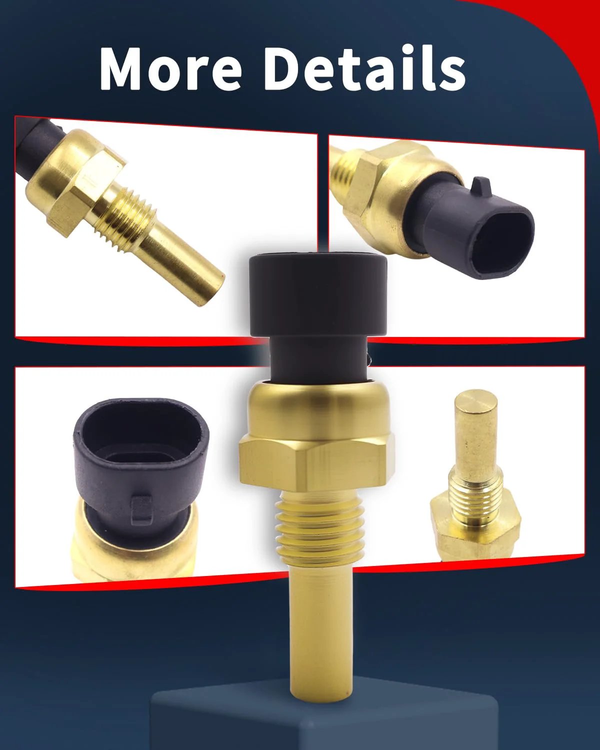 Engine Coolant Temperature Sensor For GM Cars Including Chevrolet Silverado Suburban Equinox Tahoe Malibu Camaro Corvette GMC Sierra Yukon Terrain With Connector Drop In Replacement For Accurate Readings And Reliable Engine Performance, showing various views of the sensor
