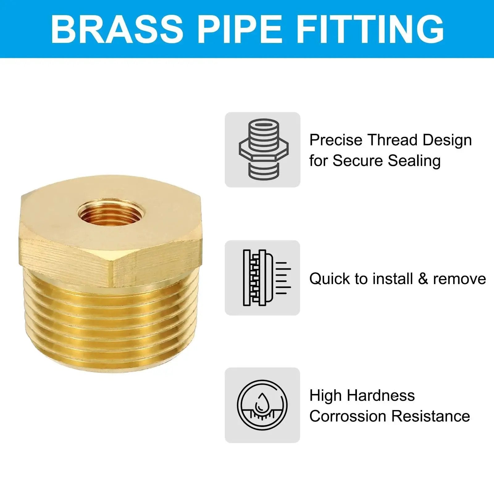 Image of Brass Hex Bushing 1/8 NPT Female To 3/4 NPT Male Reducer Fittings Pack Of 2 For Water Air Oil Gas Lines Pipe Adapters Hose Connectors