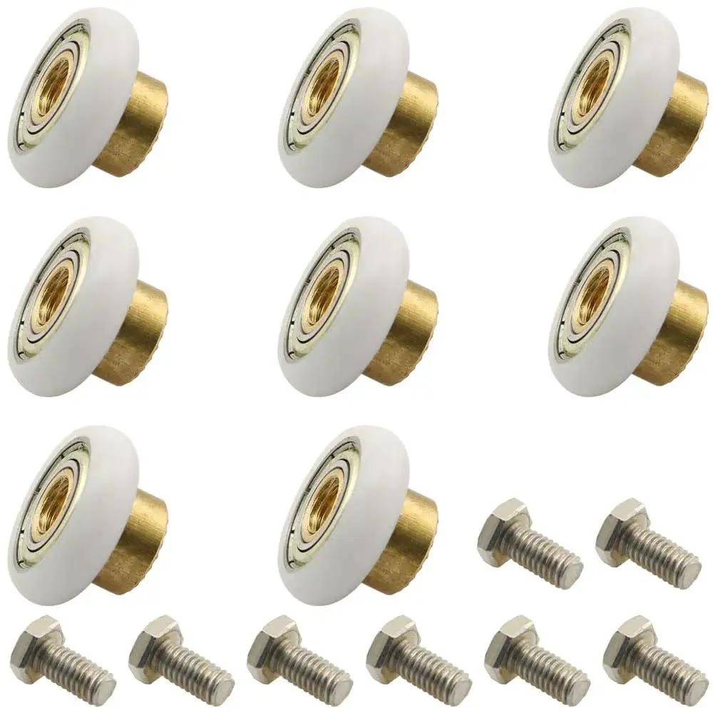 8 Pieces 20mm Glass Sliding Shower Door Rollers Replacement Parts With One Screw Nylon Wheel Copper Core Axle Durable Hanging Wheel