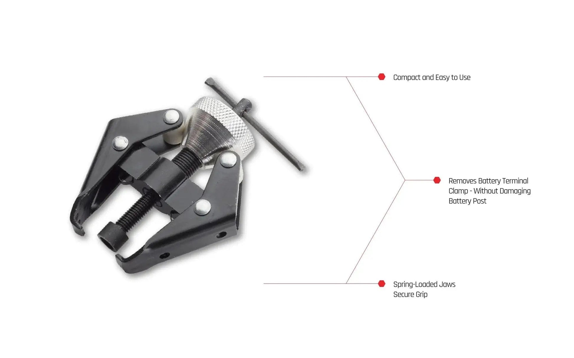 Battery Terminal Puller And Wiper Arm Puller Remover Tool Heavy Duty Steel with spring-loaded jaws and compact design
