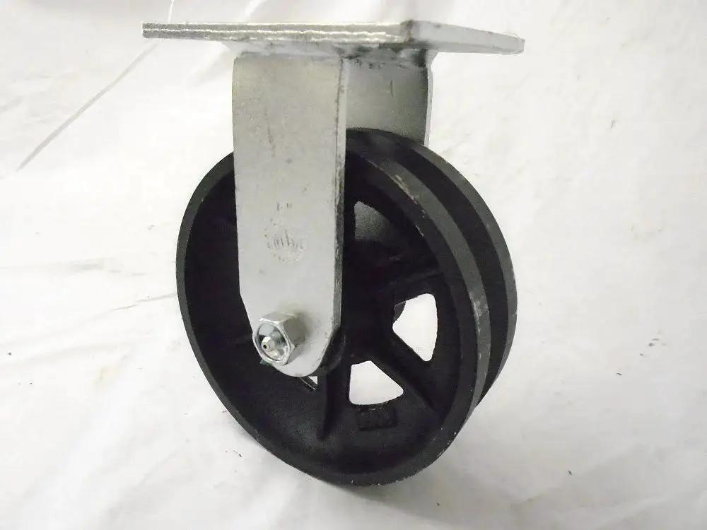 Heavy Duty 6 Inch By 2 Inch Swivel Caster With Brake And Rigid Casters Set For Seven Eighth Inch V Groove Iron Steel Wheels