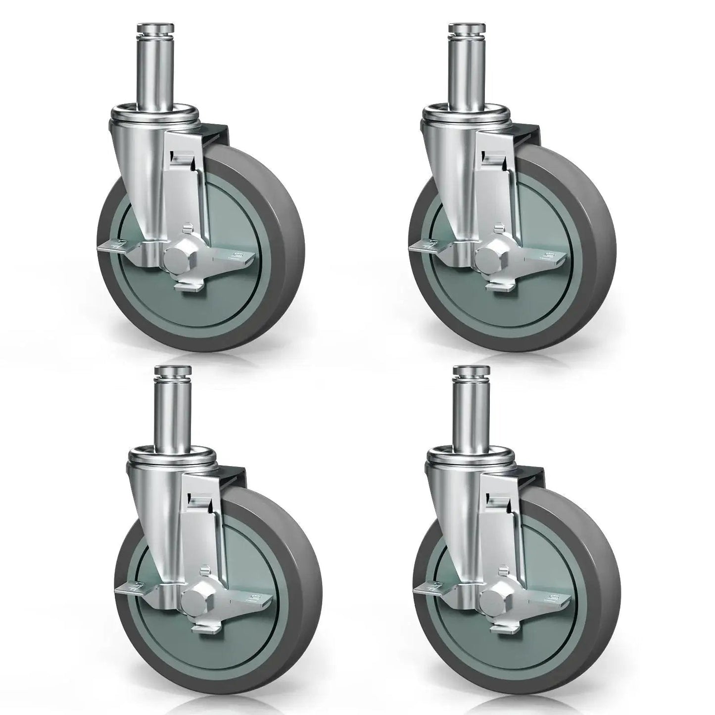 5 Inch Stem Locking Caster Wheels Set Of 4 For Wire Shelving Racks Heavy Duty With Brakes Non Marking Thermoplastic Rubber Wheels Each Caster Supports 350 Lb