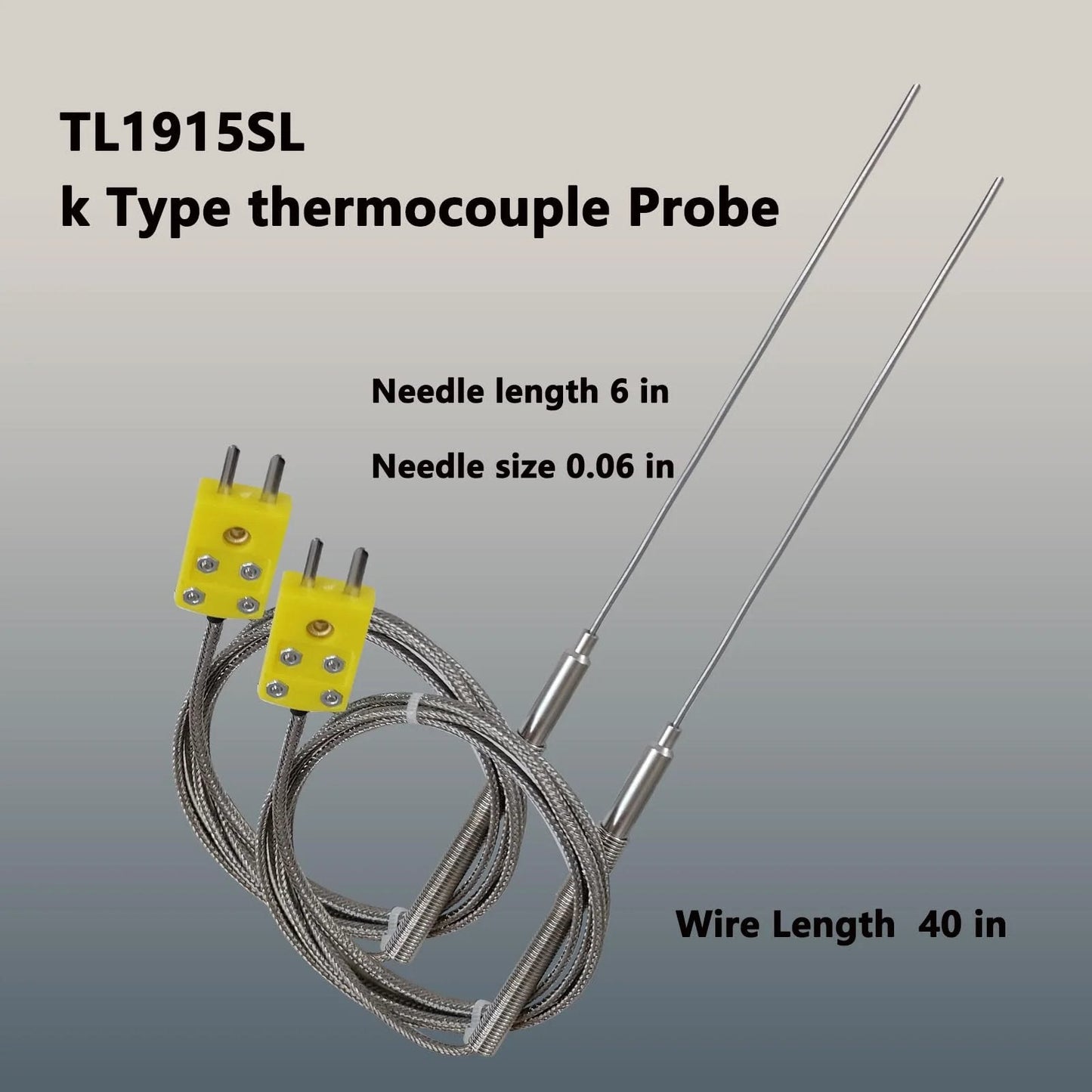 2-Pack TL1915SL K Type Thermocouple Probe, 6 Inch Sensing Tip, 0.06 Inch Diameter, 40 Inch Flexible Lead, Wide -40F To 1230F Temperature Range, Durable Industrial HVAC Automotive Furnace Replacement Sensor