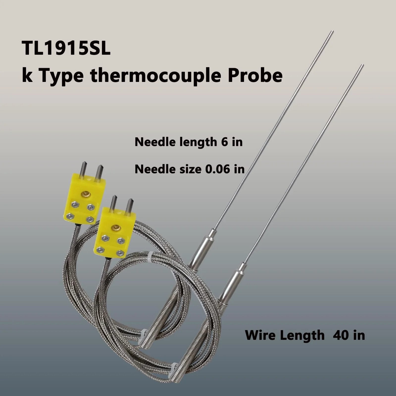2-Pack TL1915SL K Type Thermocouple Probe, 6 Inch Sensing Tip, 0.06 Inch Diameter, 40 Inch Flexible Lead, Wide -40F To 1230F Temperature Range, Durable Industrial HVAC Automotive Furnace Replacement Sensor