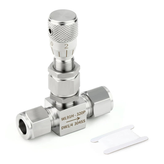 304 Stainless Steel Needle Valve With One Quarter Inch Outer Diameter Reduce Port For Micro Flow Control In Water Gas Oil And Fuel Lines Accurate Dial Readouts Leak Proof Sealing Industrial Grade Fittings