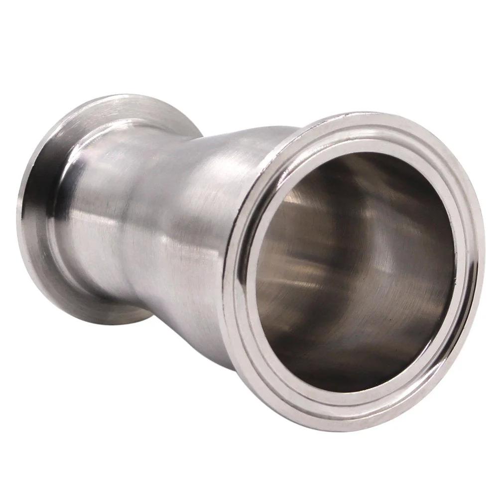 Concentric Sanitary Reducer Fitting 2 Inch Tube OD To One And A Half Inch Tube OD SUS304 Stainless Steel Tri Clamp Ferrule Style For Quick Easy Non Permanent Connection And Take Down Access