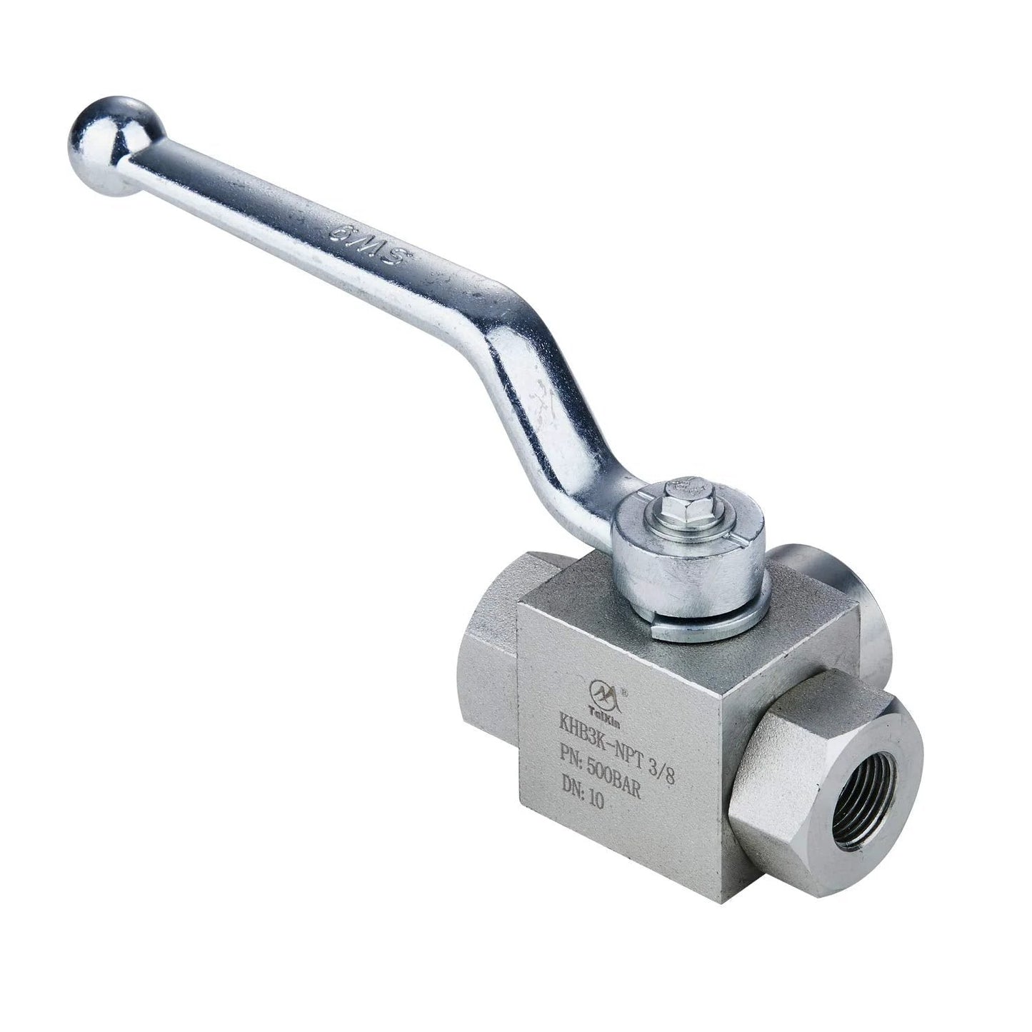 KHB3K Three Eighth Inch FNPT 3 Way High Pressure Ball Valve For Hydraulic And Water Systems L Bore 7250 PSI Max Rugged Carbon Steel Body And Handle Two Position NPT Ball Valve Three Eighths Inlet Outlet Taixin