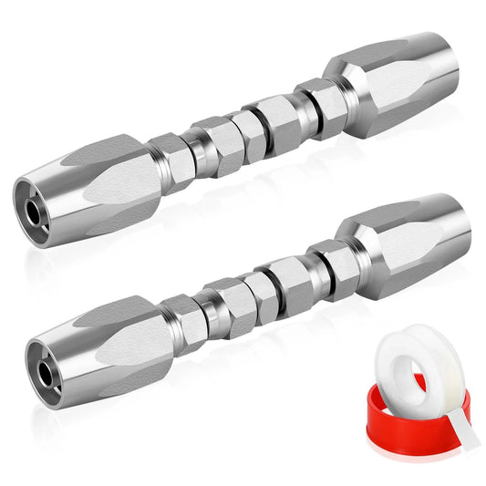 One Quarter Inch Inner Diameter Hydraulic Hose Field Ready Repair Kit With Reusable Heavy Duty Galvanized Steel Fittings, Two Pack, shown with fittings.