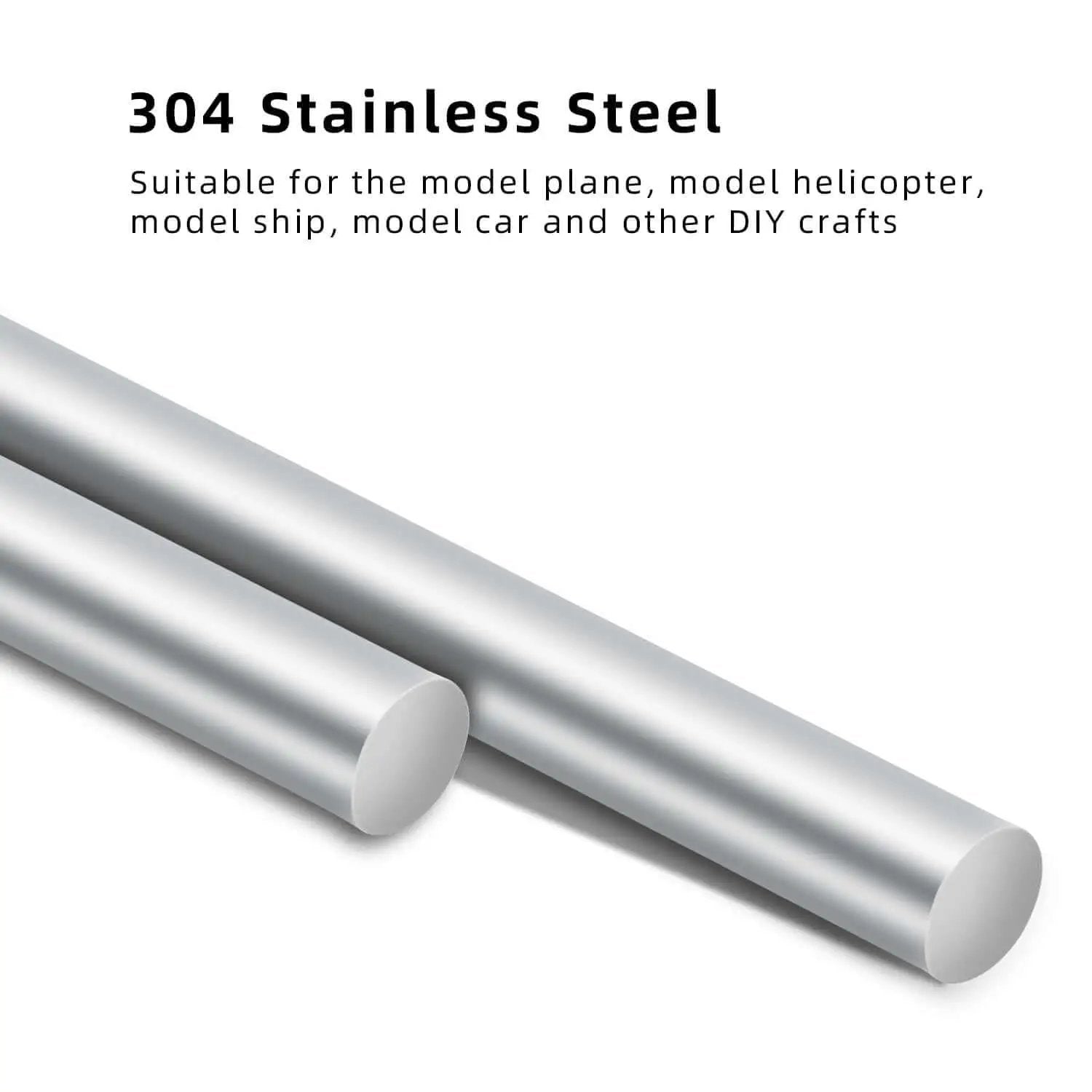 One Eighth Inch Stainless Steel Rod Eight Inch Solid Round Shaft For DIY Projects And Metalworking Hobbies, 304 Stainless Steel, Rust Resistant And Strong, Smooth Finish, Great For Crafting And Pro Builds, Five Pack Mellewell, showing two rods on a white background.
