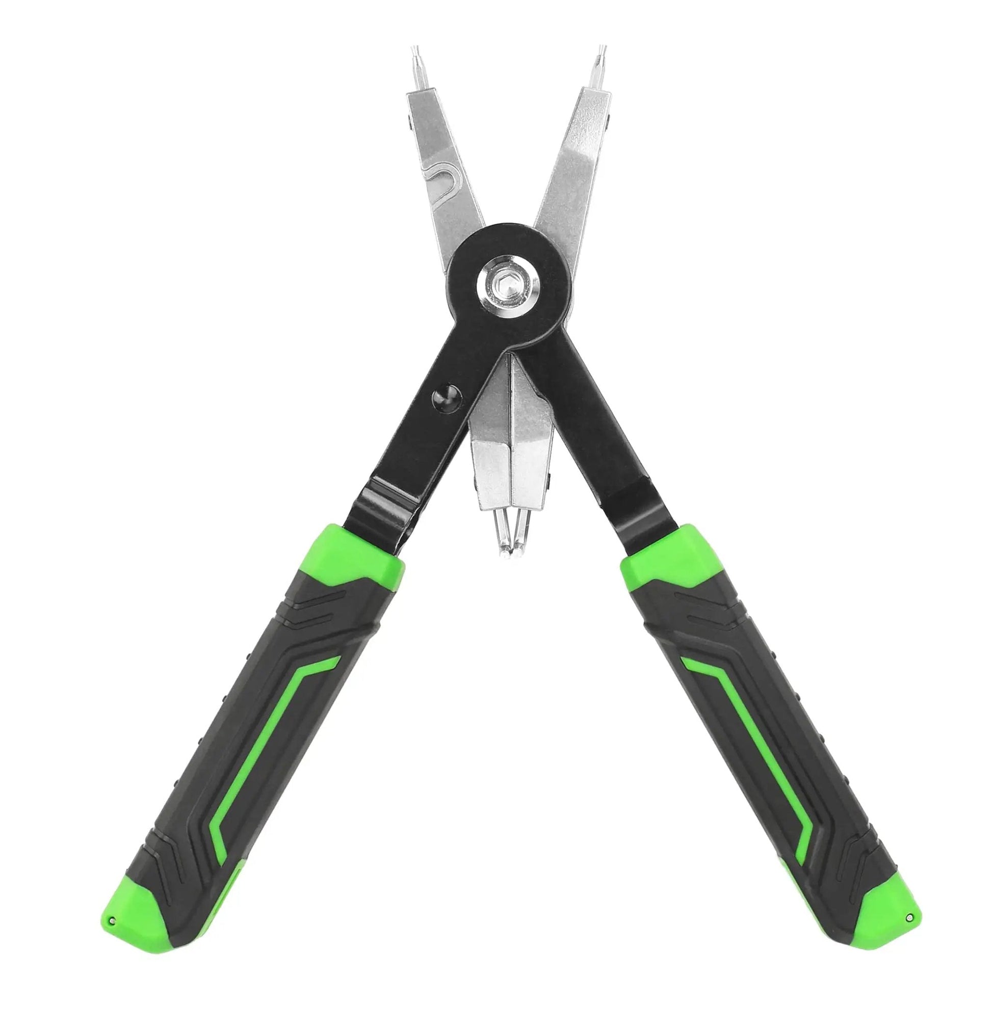 Pro Grade 8 Inch Quick Turn Snap Ring Pliers With Interchangeable Tips For Internal And External Rings Includes Straight And 90 Degree Curved Tips Durable 50 Steel Body With Chrome Vanadium Four Tip Sets For Precise Car Repair And Construction.
