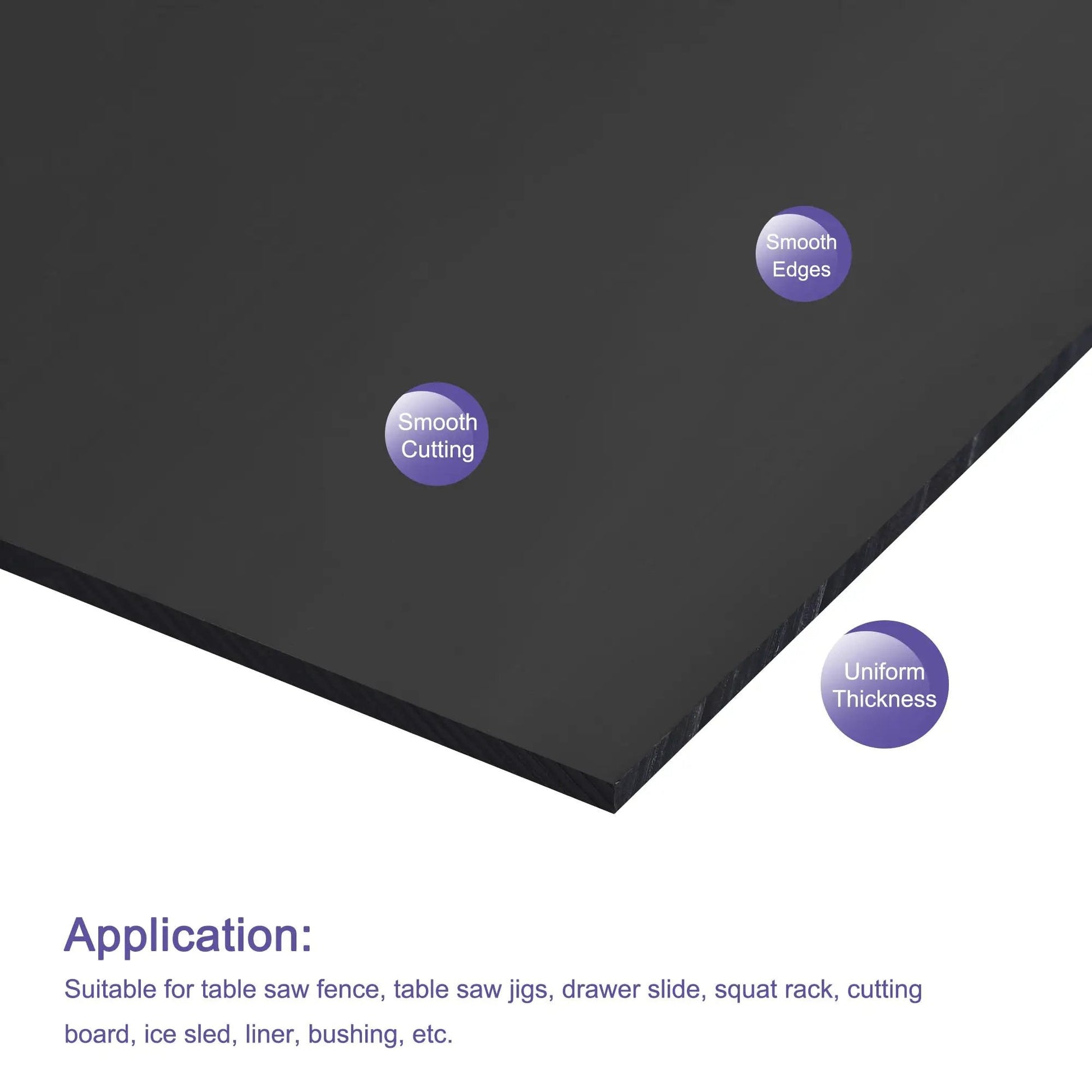 Close-up of UHMW Sheet Ultra High Molecular Weight Polyethylene Board 6.1 Inch Square 0.08 Inch Thick Black highlighting smooth cutting, edges and uniform thickness.