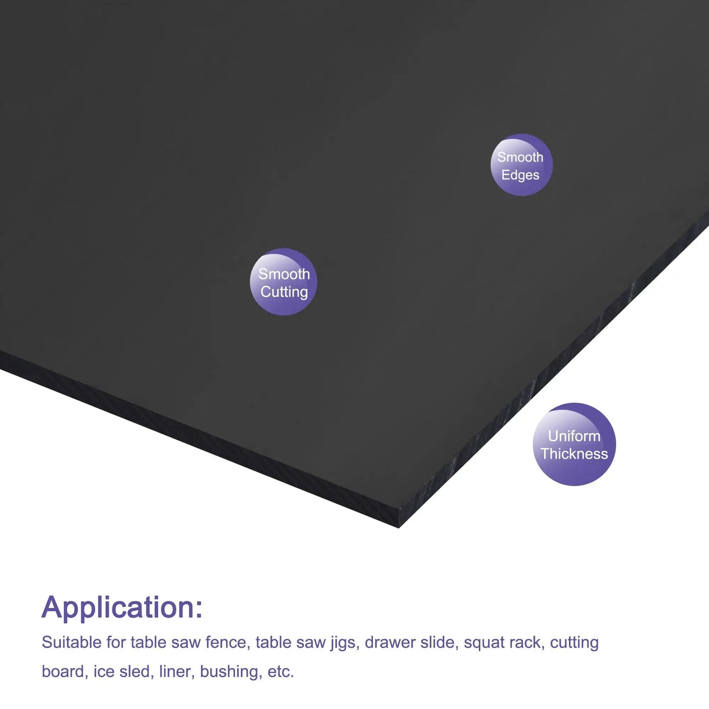 Close-up of Ultra Tough UHMW Sheet Black For Bearings And Liners 6.1 X 6.1 X 0.12 Inch with smooth edges and uniform thickness.