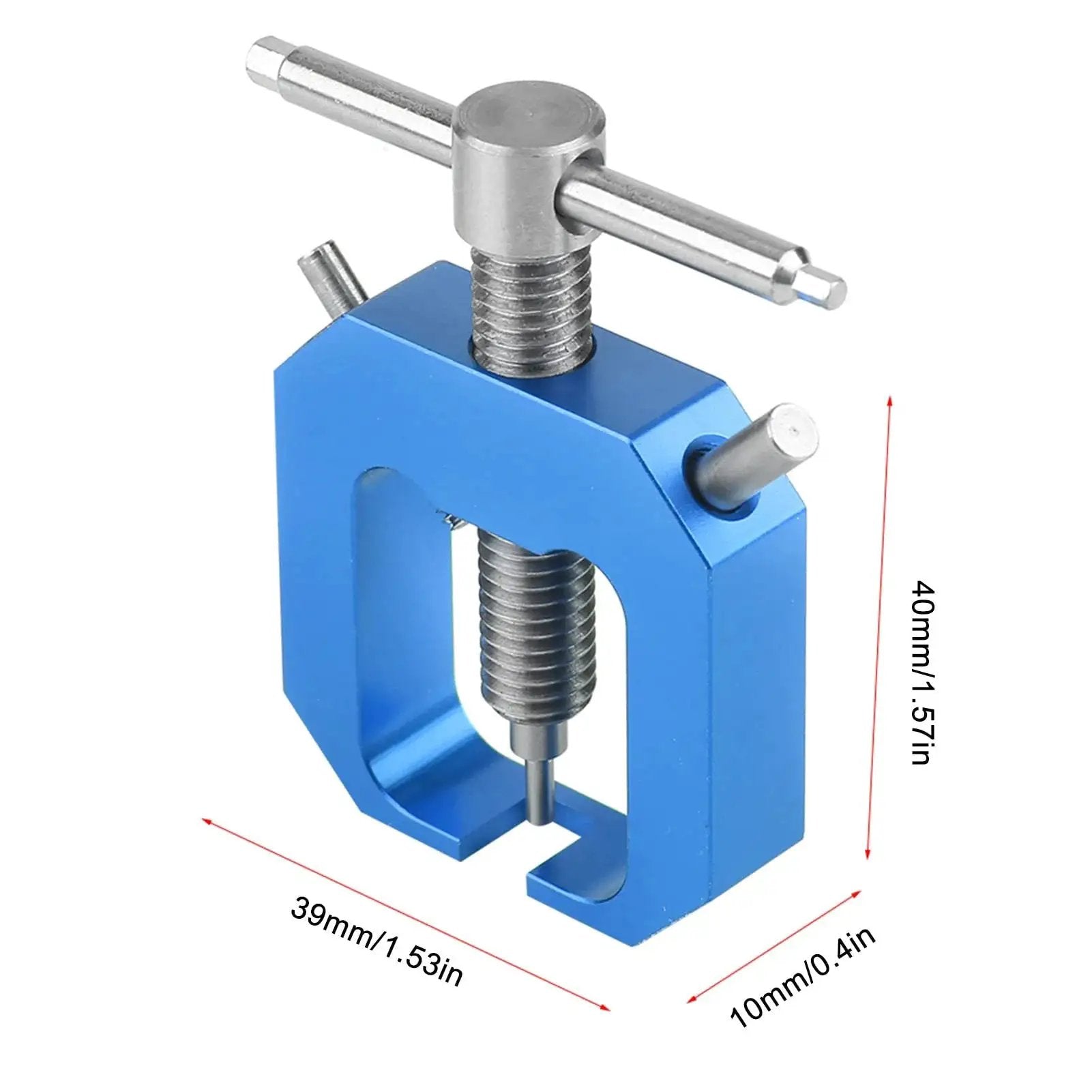 Mini RC Pinion Bearing Puller Stainless Steel Gear Puller For Small Gears in blue aluminum with dimensions shown.