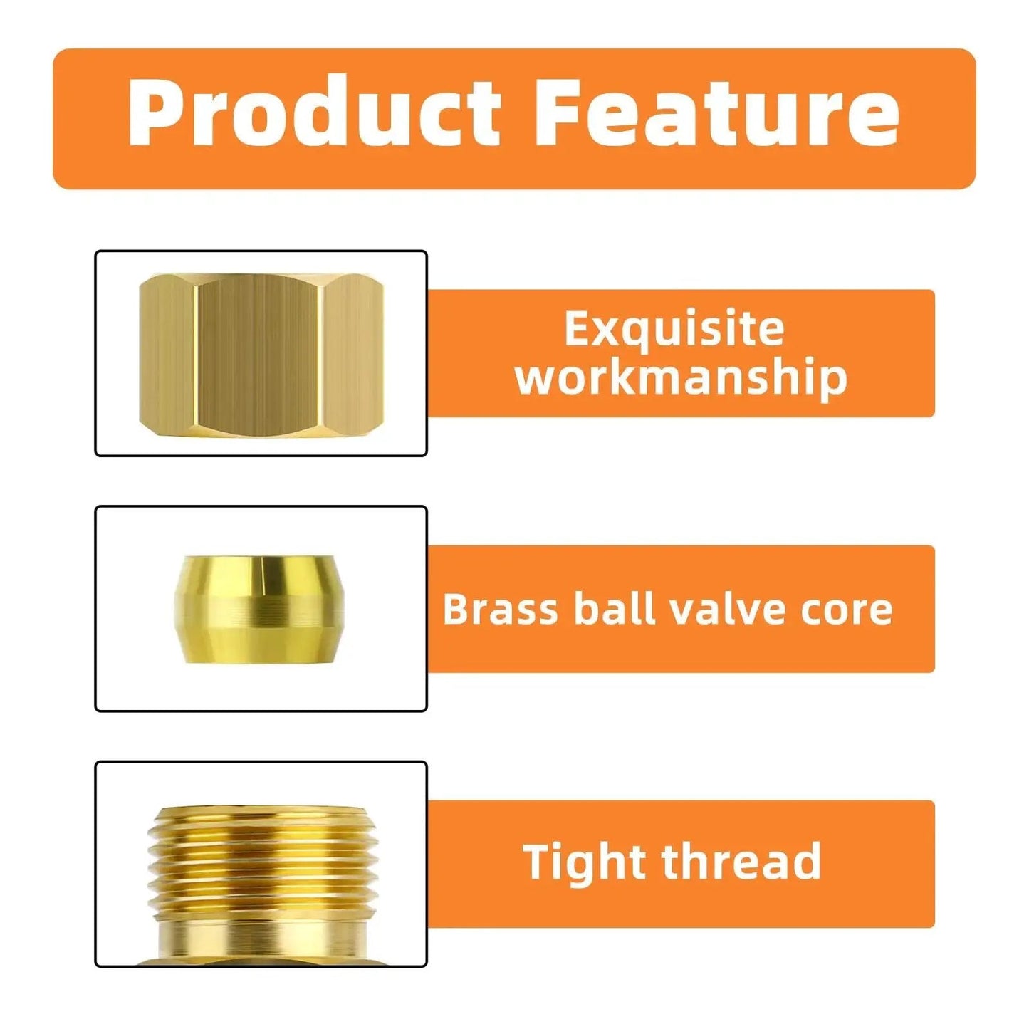 Product features of Brass Compression Tube Fitting Connector 10 Pcs 1 Quarter Inch OD With workmanship, valve core, and thread details.