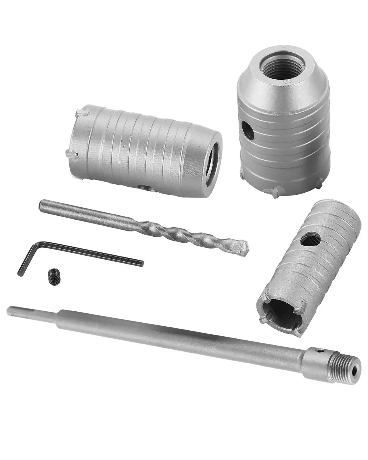 Concrete Hole Saw Kit With 30 40 50mm Drill Bits For SDS Plus Shank Wall Cutter showing drill bits and shank components