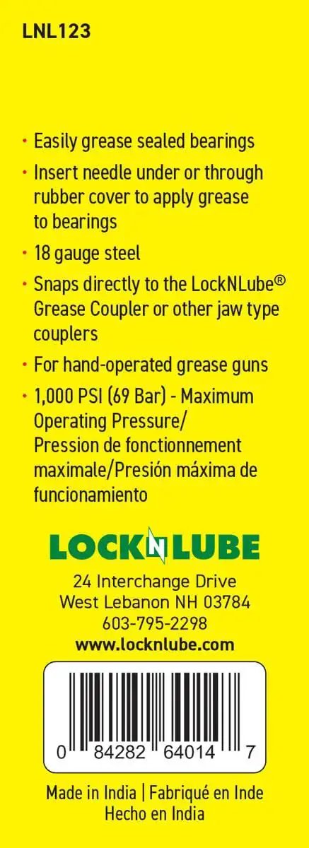 Back packaging of Grease Injector Needle For Sealed Bearings With 18 Gauge Steel And Protective Plastic Cover