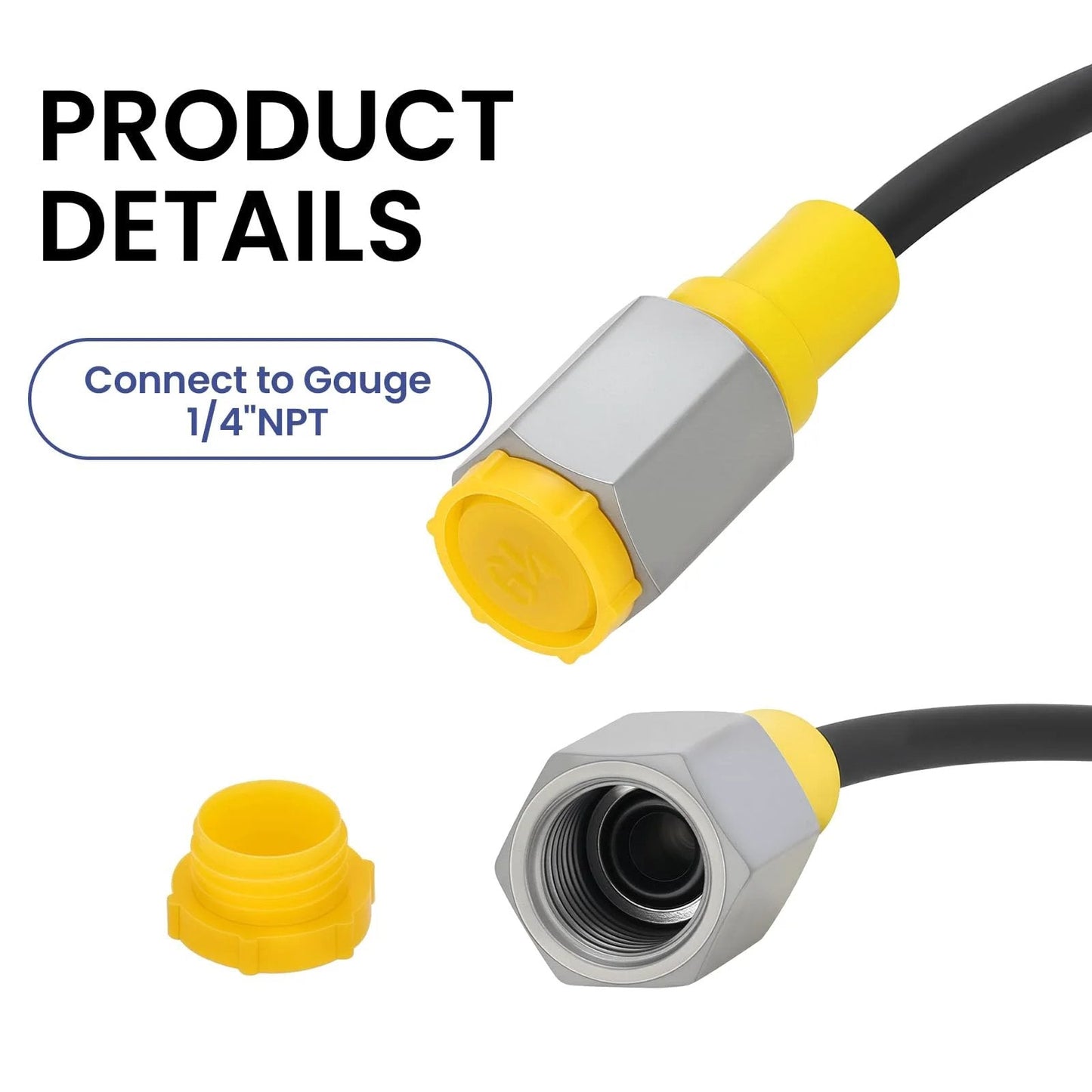 High Pressure Hydraulic Test Hose for 9000 PSI Systems With 630 BAR Working Pressure and 1600 BAR Burst, 1.6 Meter Length, close-up of NPT connector