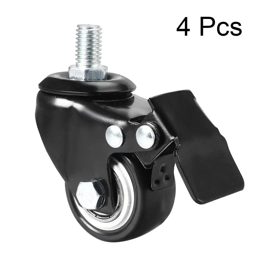 1.5 Inch Swivel Caster Wheels with Brake, Polyurethane, 360 Degree Swivel, Threaded Stem M10 x 15mm, Pack of 4